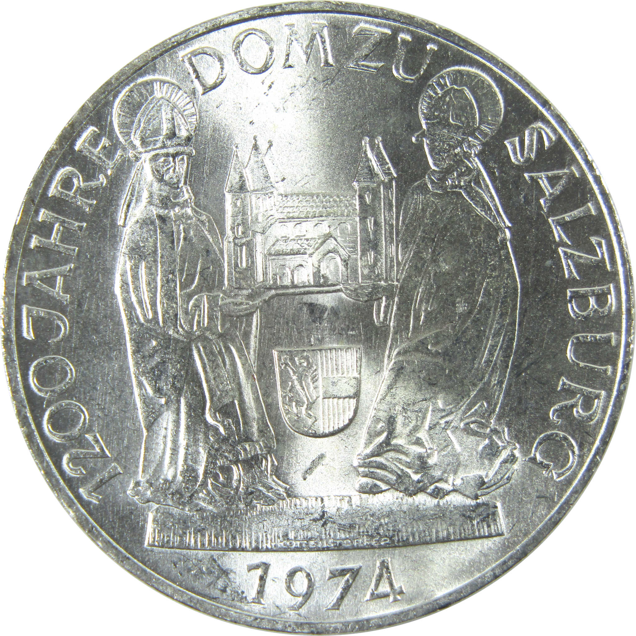 1974 Austria Salzburg Cathedral 50 Schilling Uncirculated Silver Coin