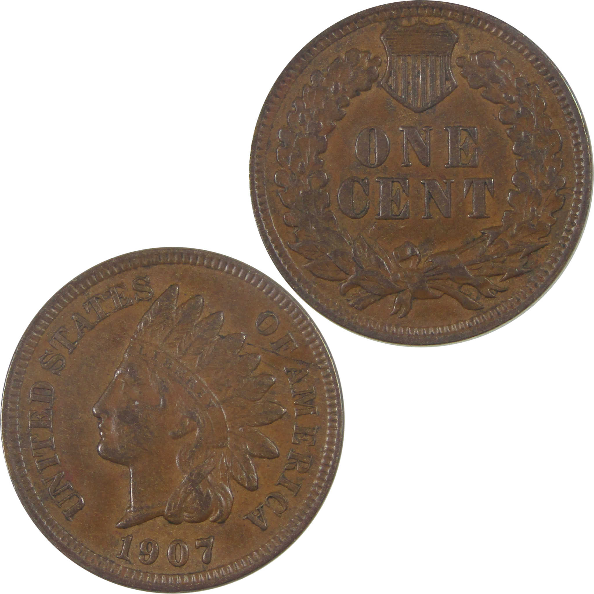 1907 Indian Head Cent AU About Uncirculated Penny 1c Coin SKU:I16947