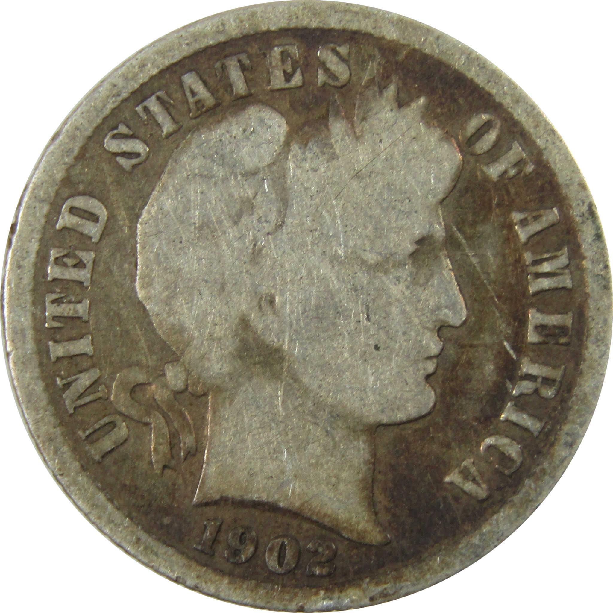 1902 Barber Silver Dime AG About Good 10c Coin Collectible SKU:CP718