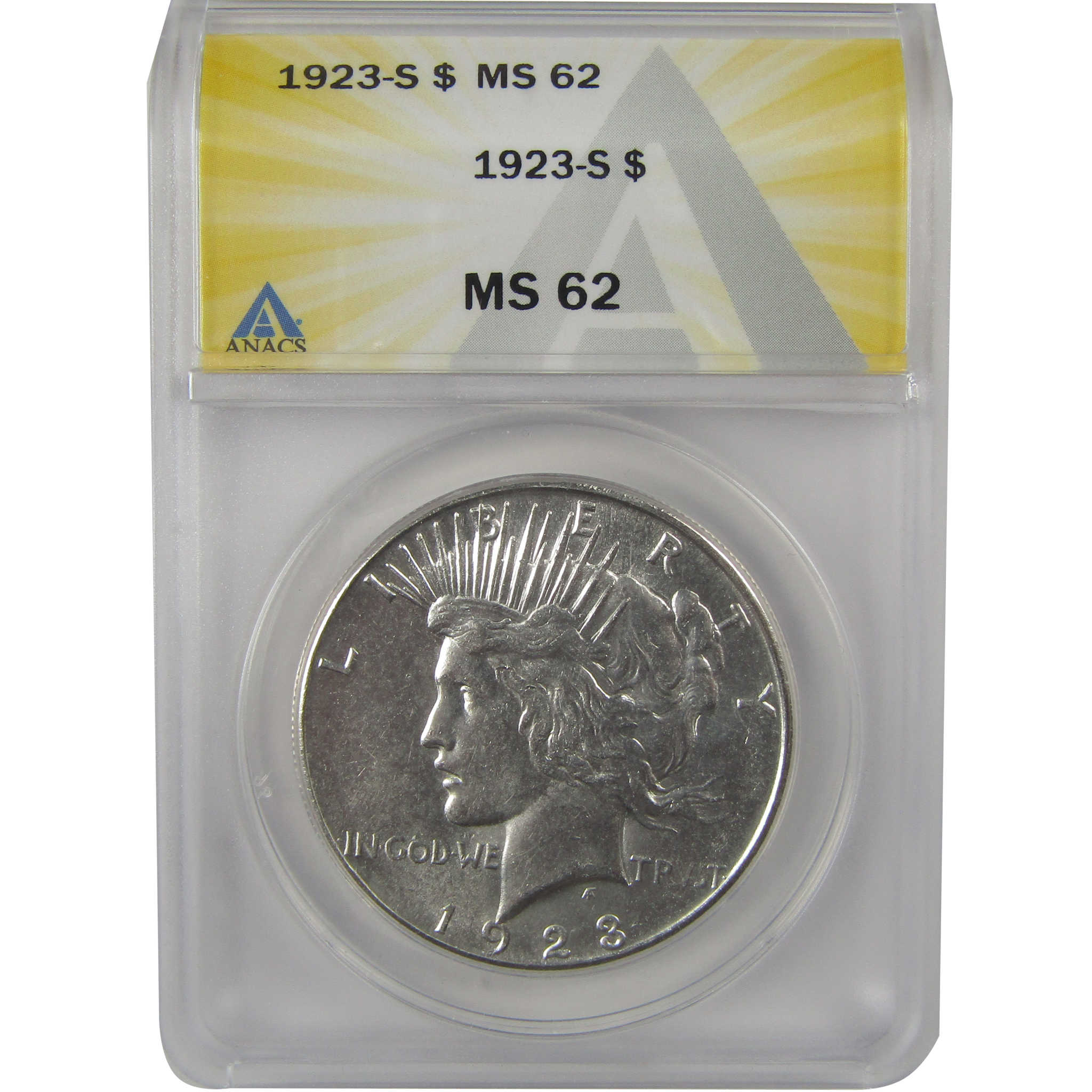 1923 S Peace Dollar MS 62 ANACS Silver Uncirculated $1 Coin SKU:I22161