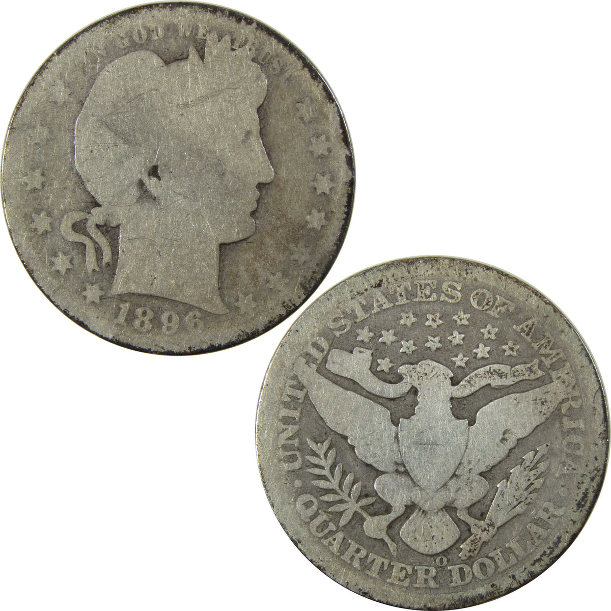 1896 O Barber Silver Quarter AG About Good Details 25c Coin SKU:I28536