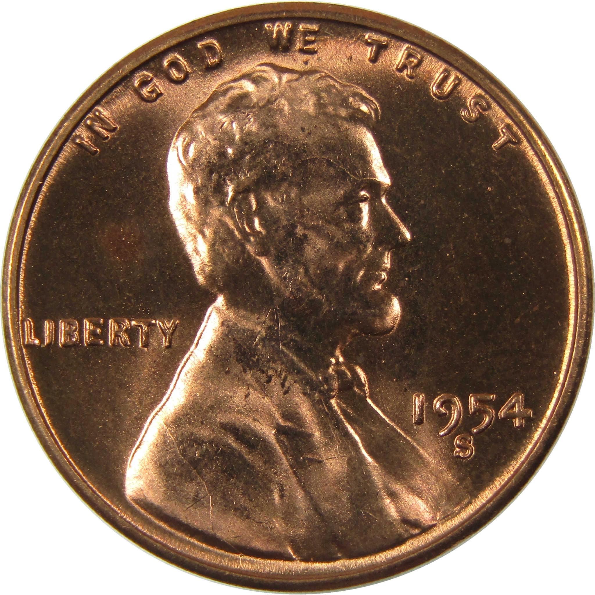 1954 S Lincoln Wheat Cent Uncirculated Mint State Penny 1c Coin