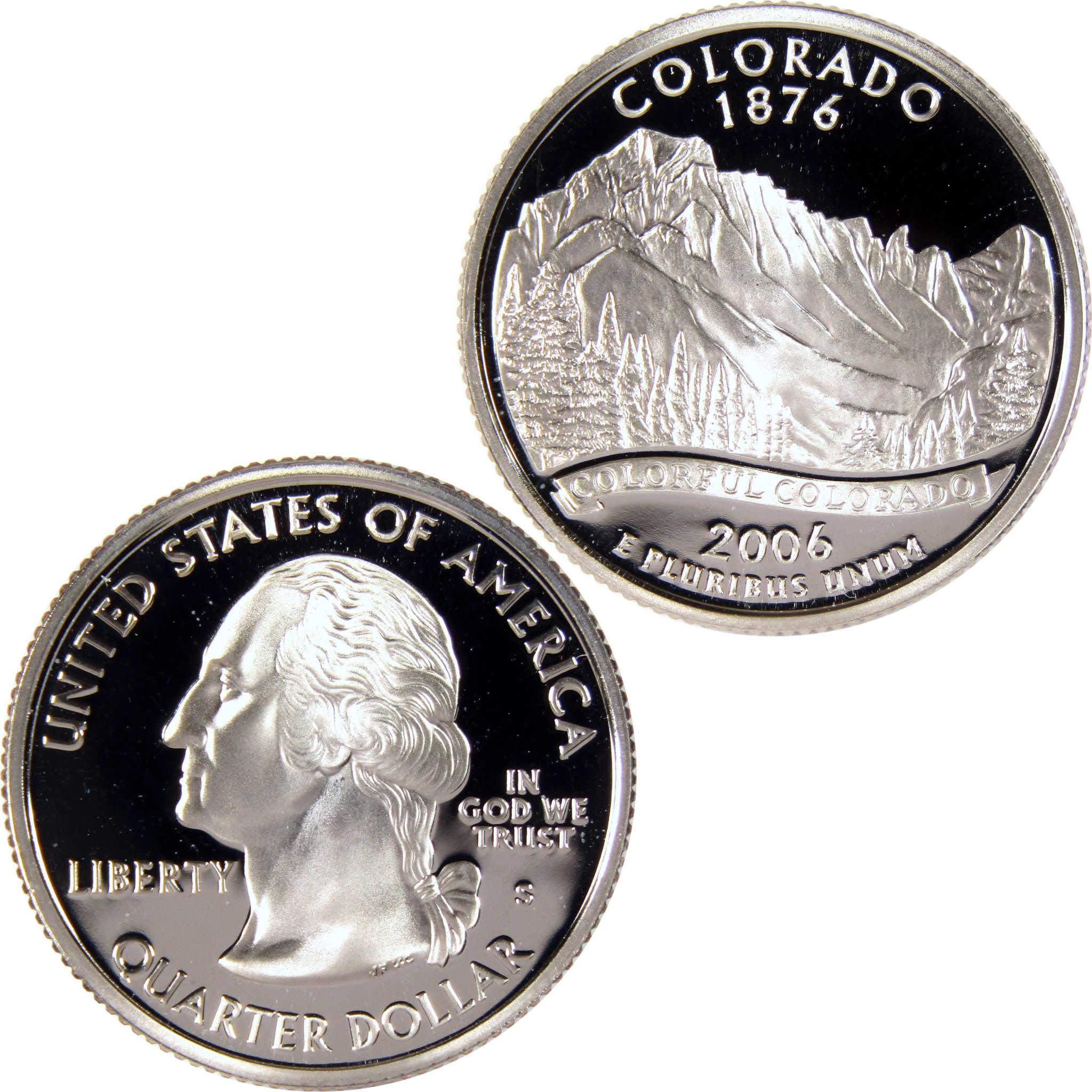 2006 Colorado state quarter featuring mountains, trees, and George Washington profile