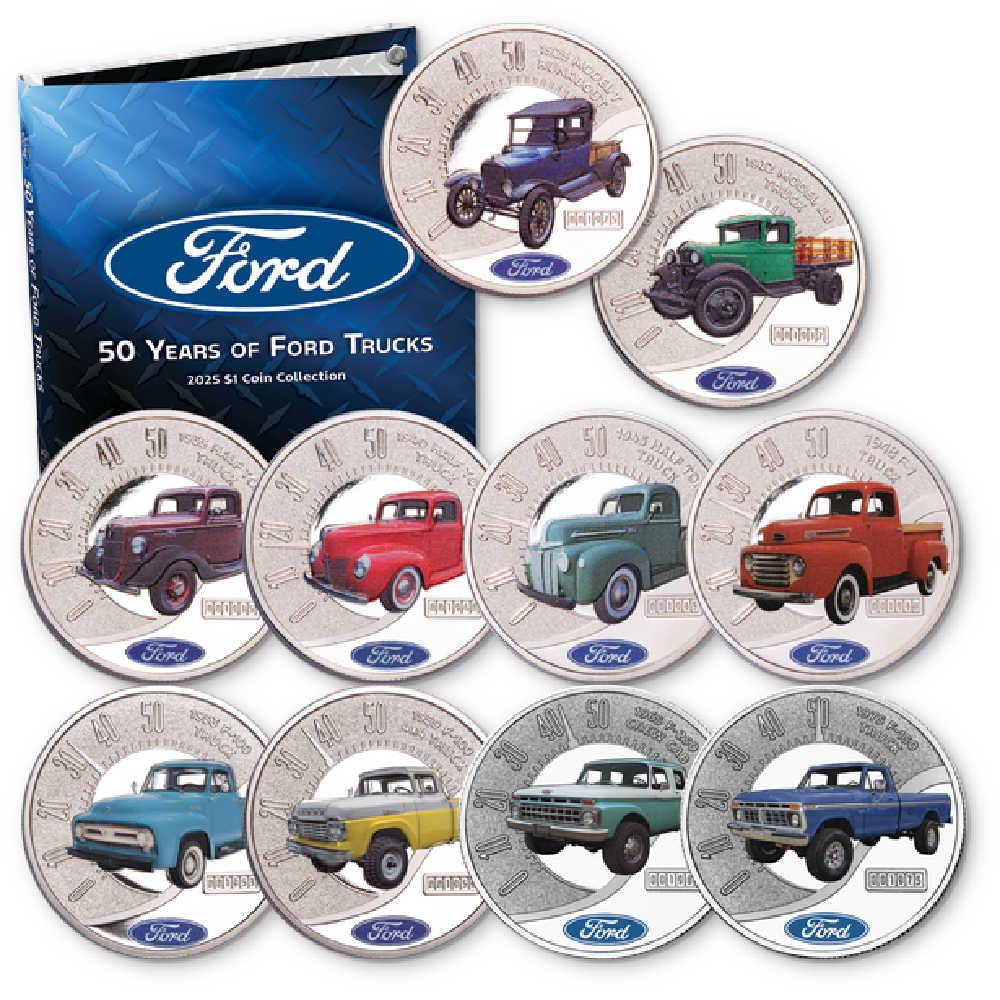 2025 Liberia 50 Years of Ford Trucks 10 Coin Collection with Folder