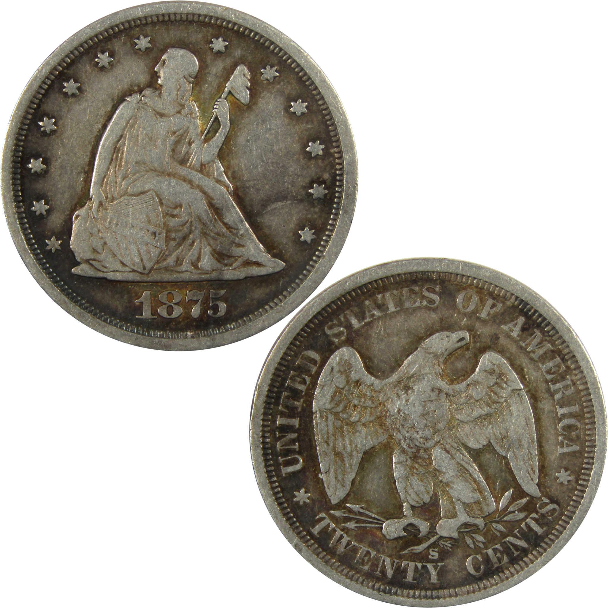 1875 S Seated Liberty Silver Twenty Cent Piece VF Very Fine SKU:I24975