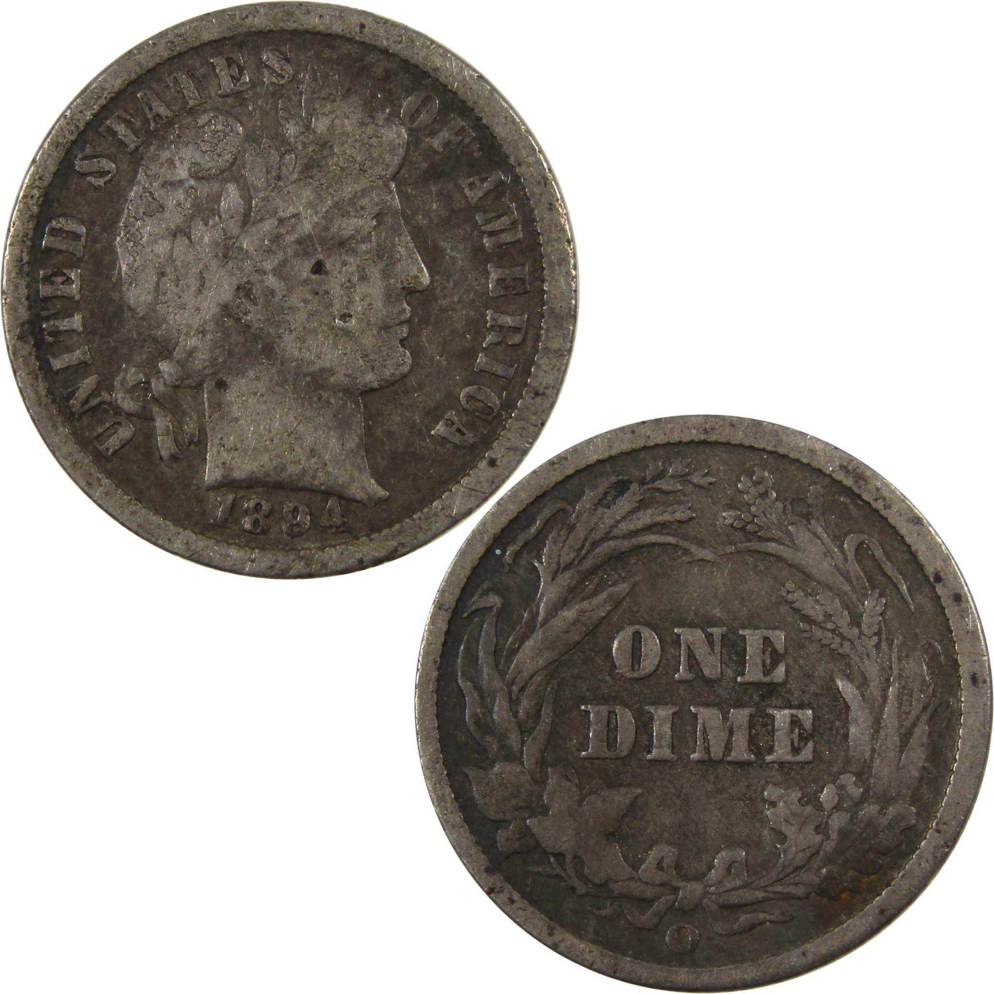 1894 O Barber Silver Dime VG Very Good Details 10c Coin SKU:CP1336