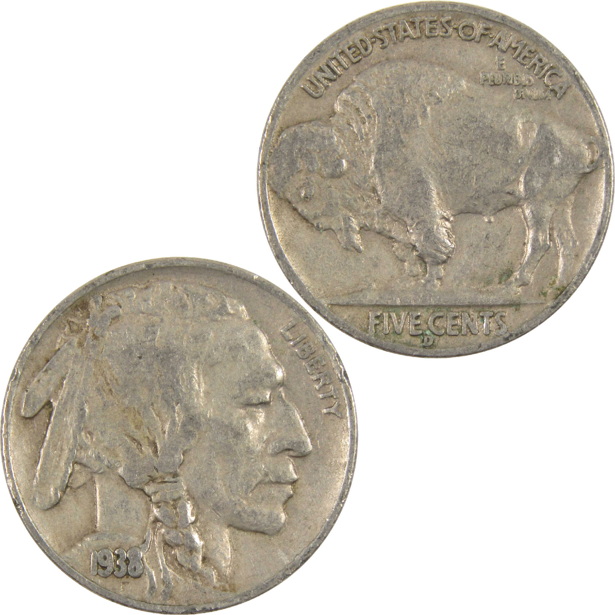 1938 D Indian Head Buffalo Nickel Circulated 5c Coin Collectible