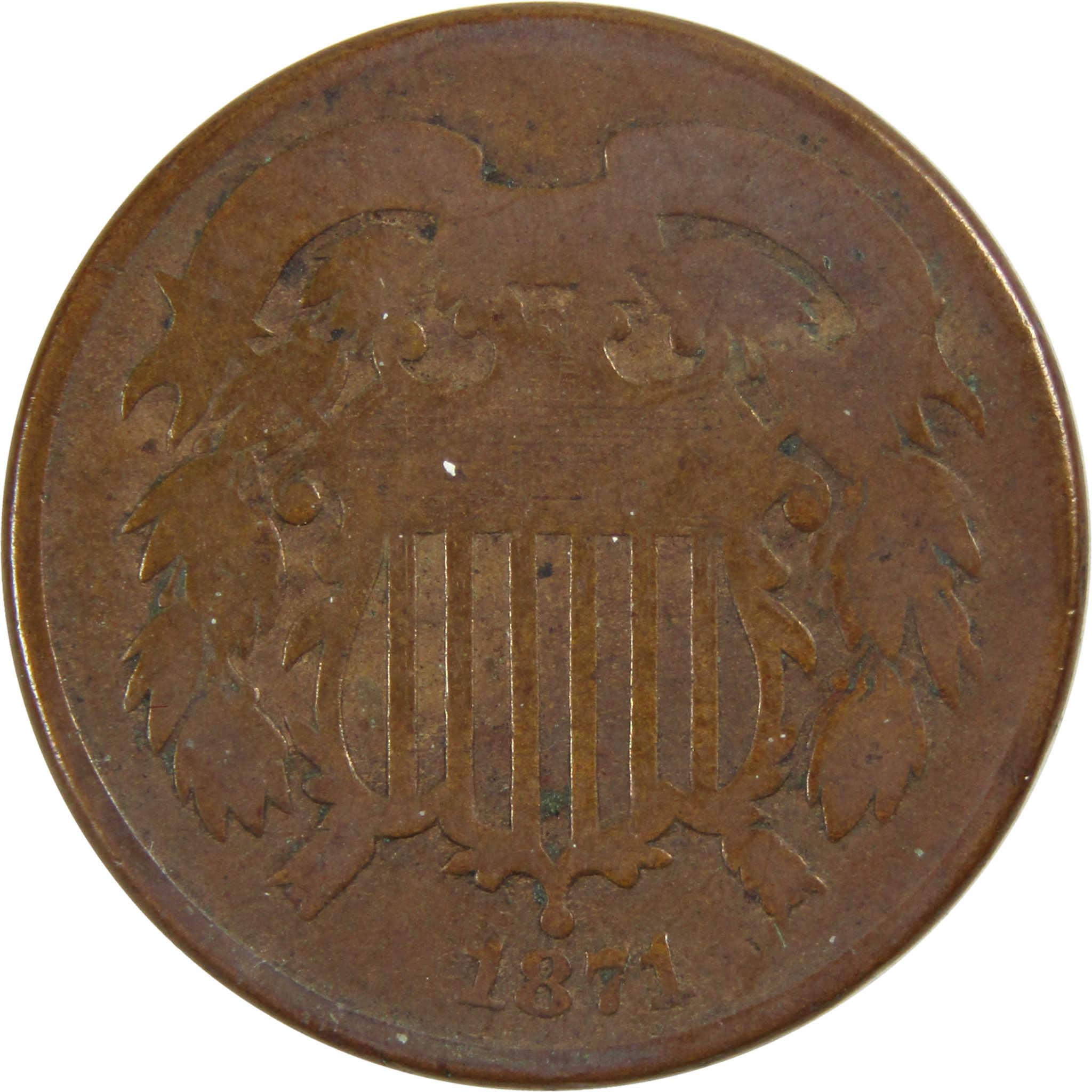 1871 Two Cent Piece G Good 2c Coin SKU:I8135