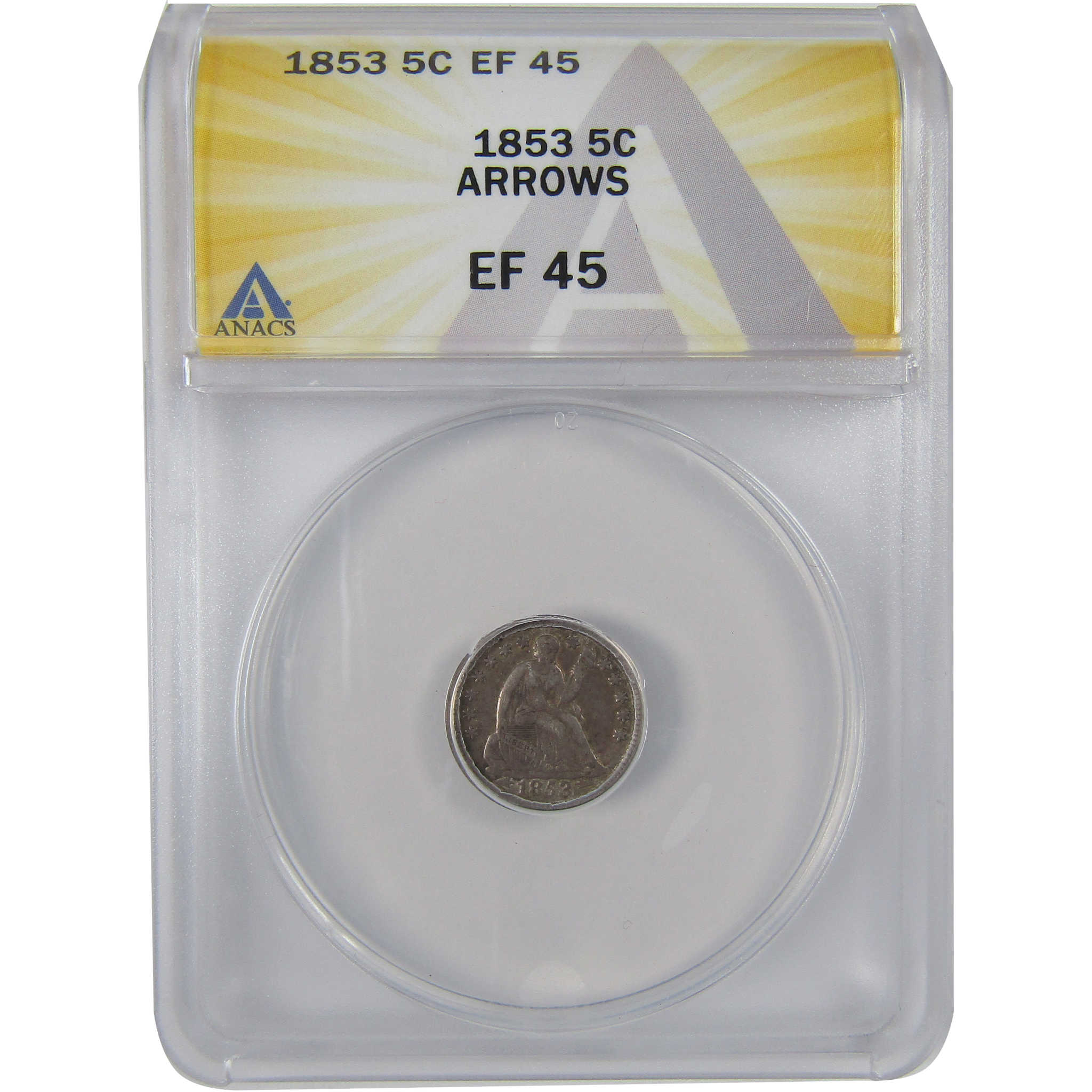 1853 Arrows Seated Liberty Half Dime EF 45 ANACS Silver SKU:I23683