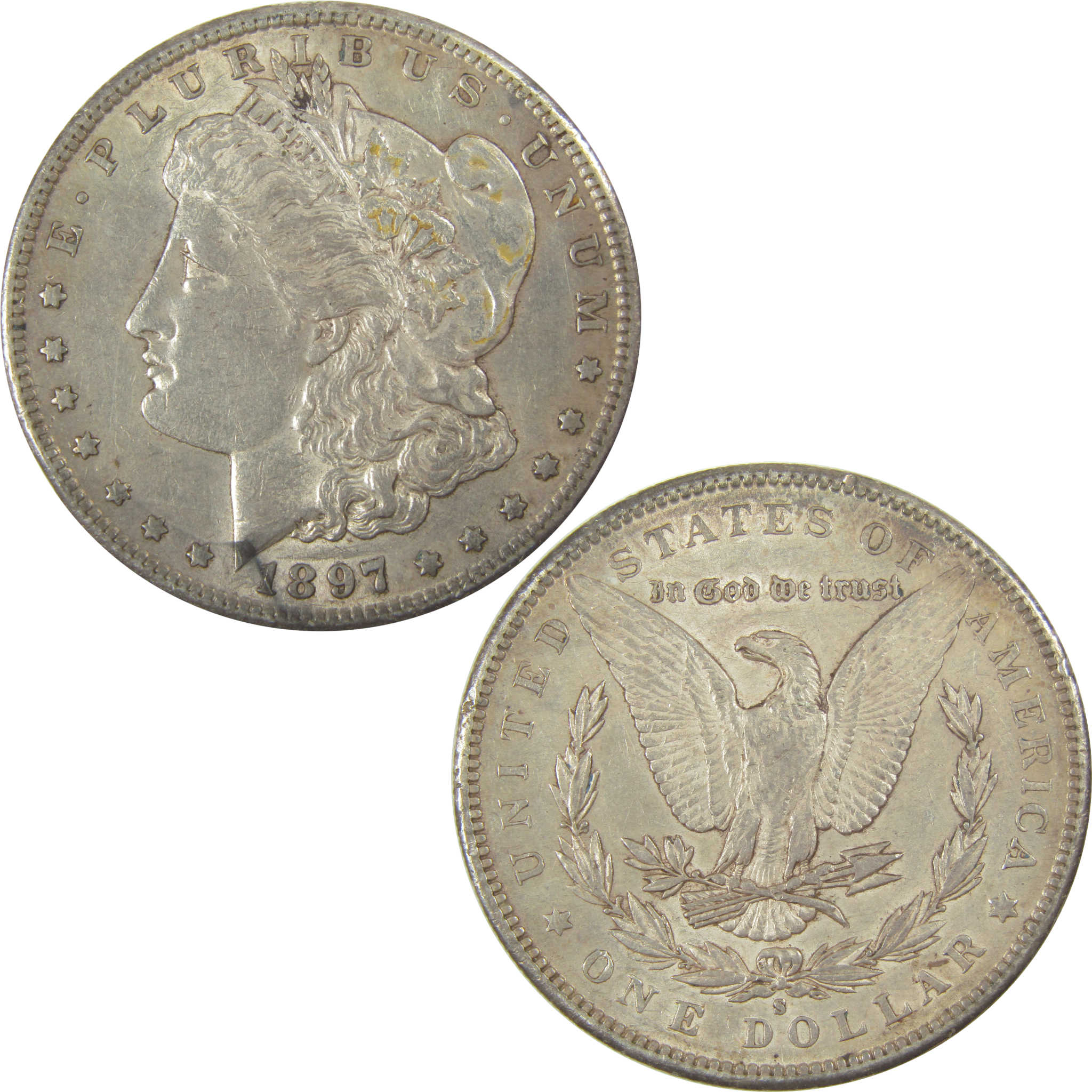 1897 S Morgan Dollar AU About Uncirculated Silver $1 Coin SKU:I19951 - Morgan coin - Morgan silver dollar - Morgan silver dollar for sale - Profile Coins & Collectibles