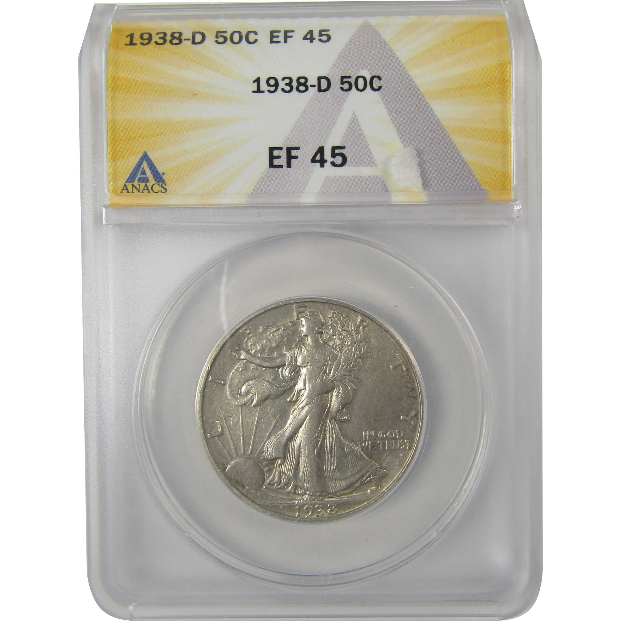 1938 D Liberty Walking Half Dollar EF 45 ANACS Silver SKU:I20175
