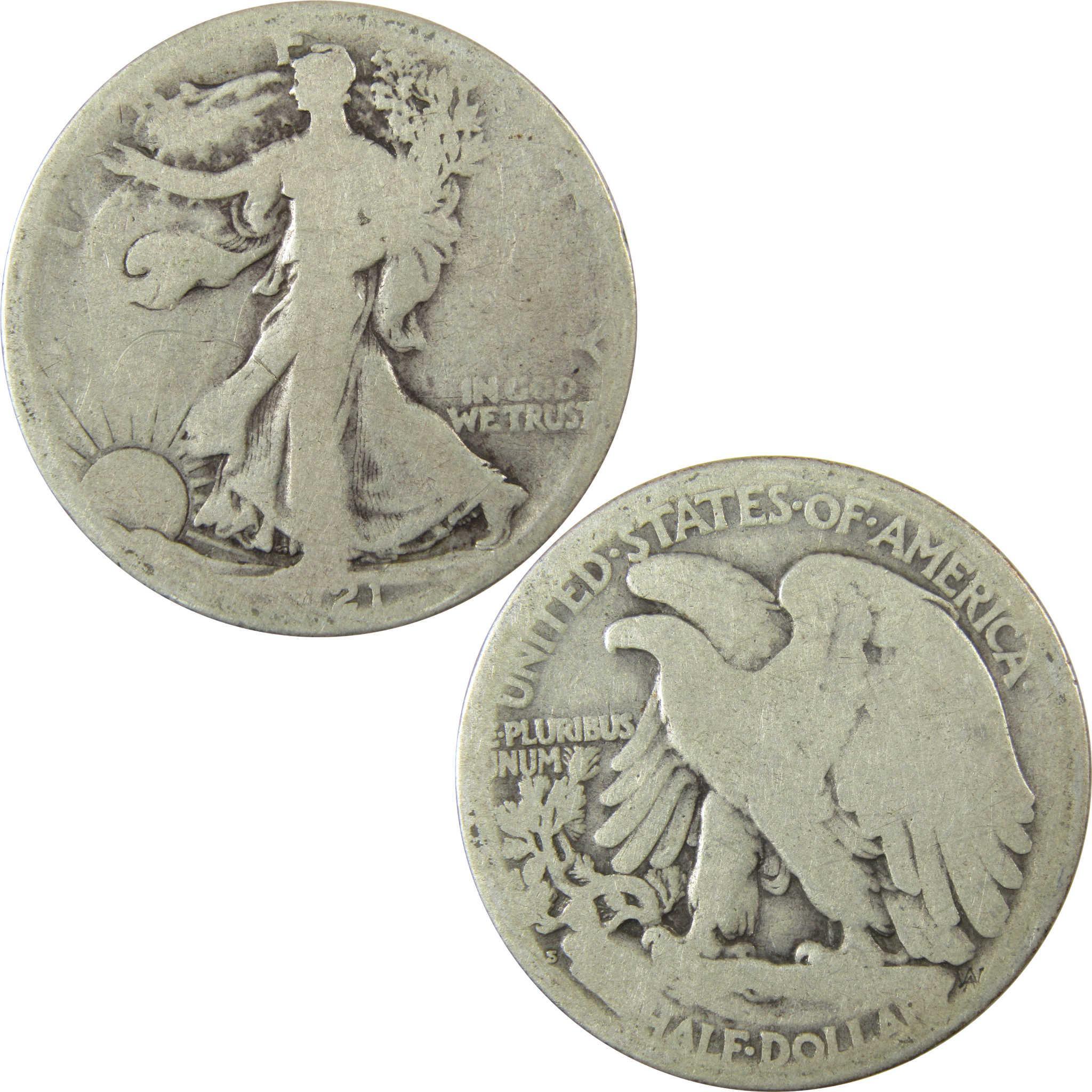 1921 S Liberty Walking Silver Half Dollar AG About Good SKU:CP1430