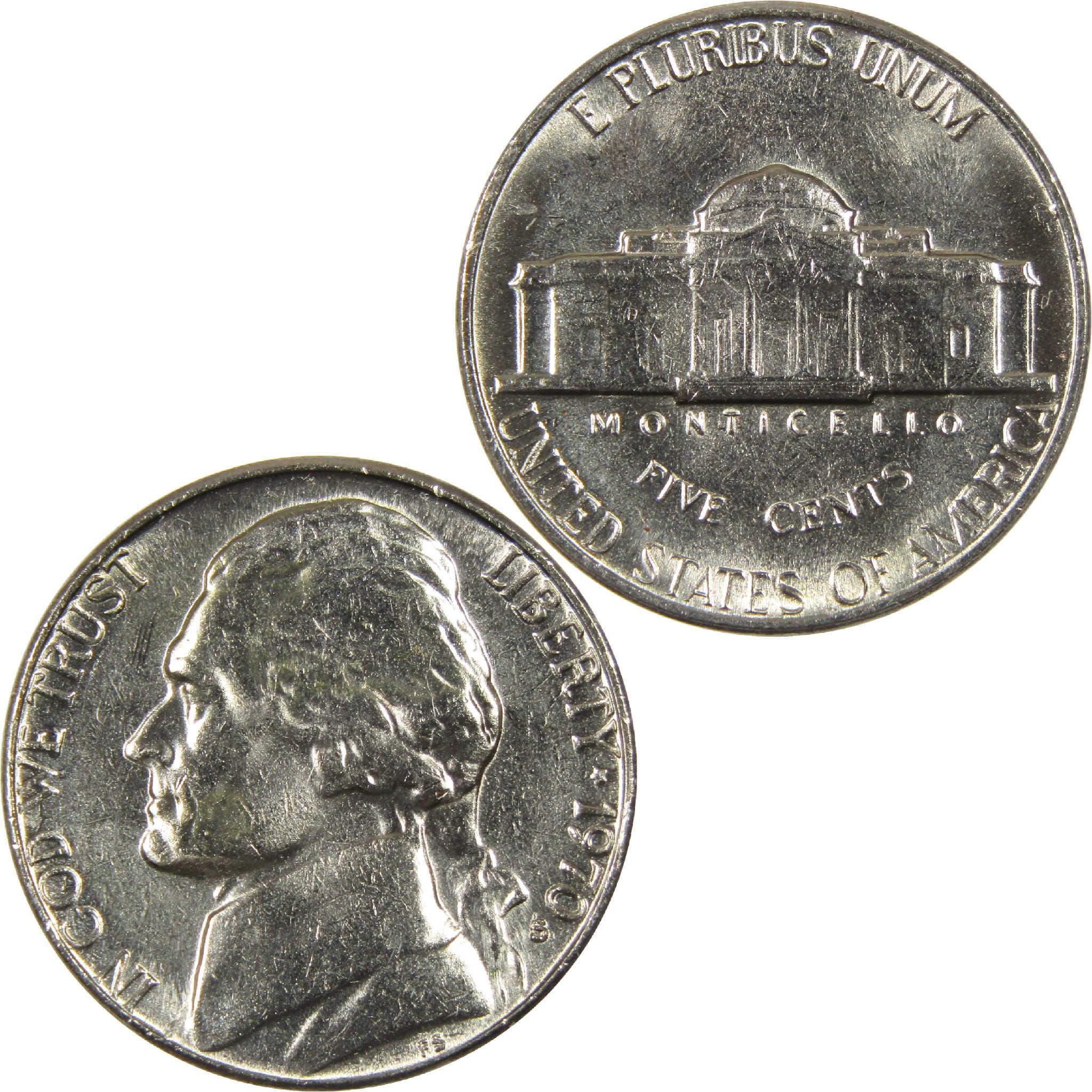 1970 Jefferson nickel with Monticello and profile portrait, collectible US coin