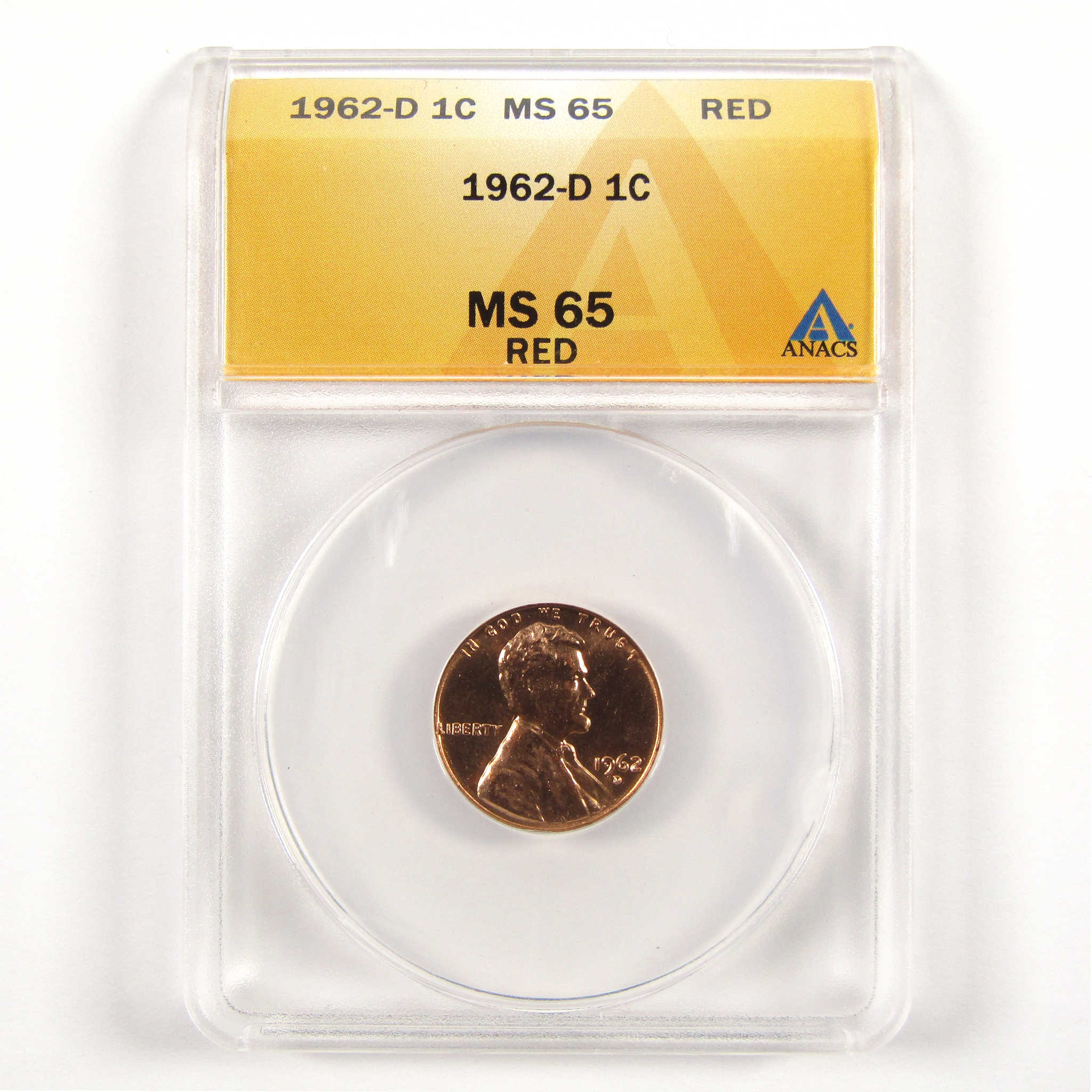 1962 D Lincoln Memorial Cent MS 65 RD ANACS Penny 1c Unc SKU:CPC5656