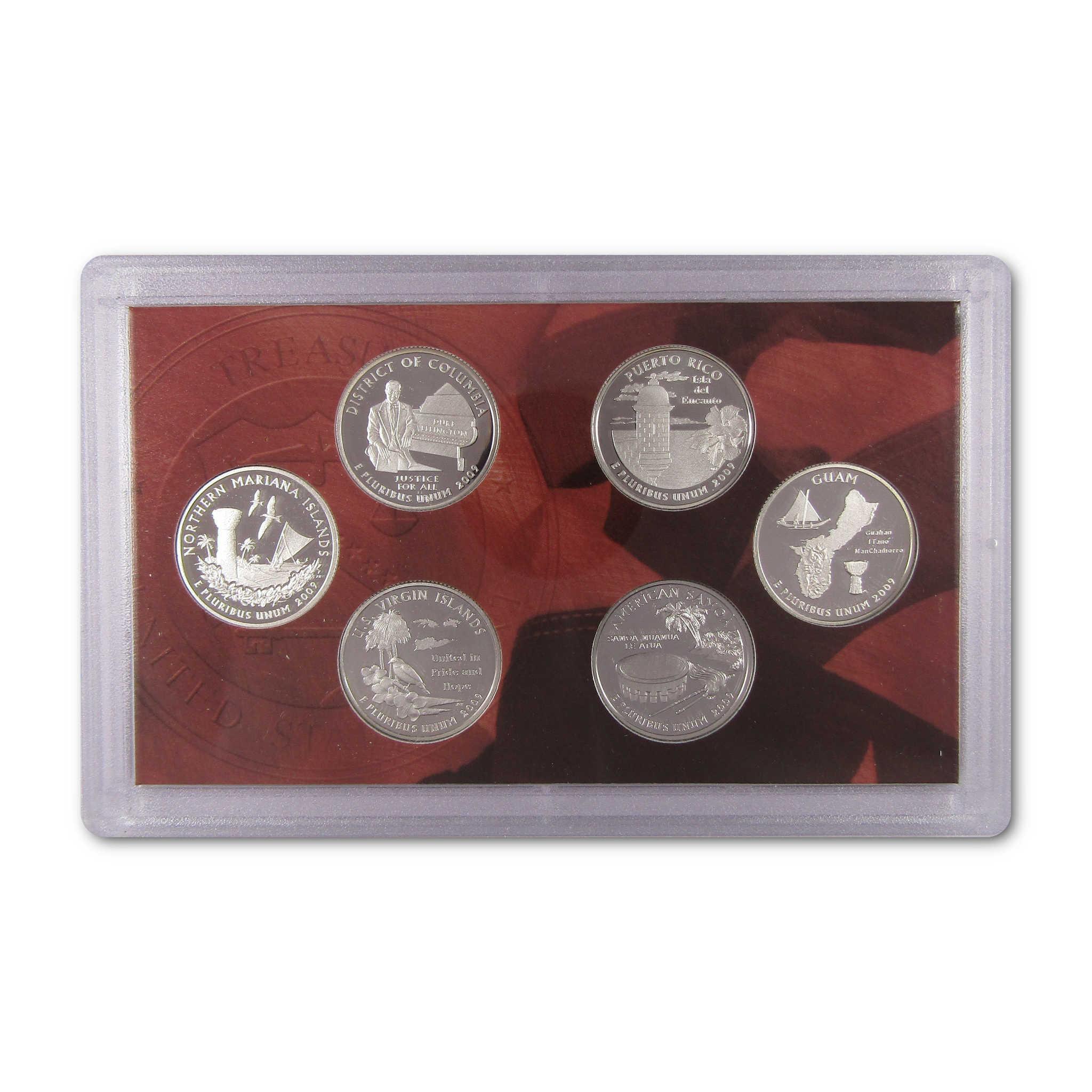 2009 US Territories quarter coin set in protective display case, collectible coins