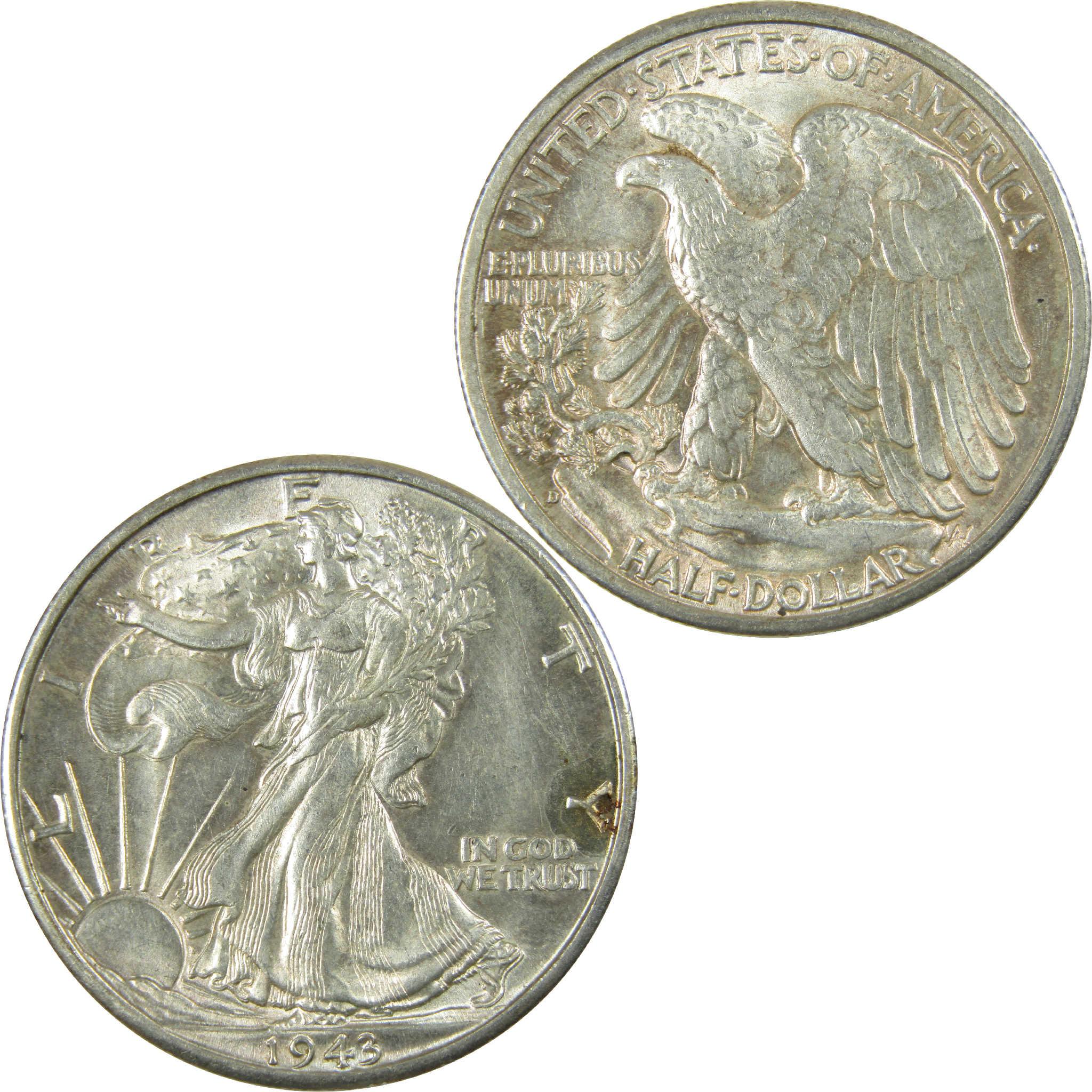 1943 D Liberty Walking Silver Half Dollar Borderline Uncirculated