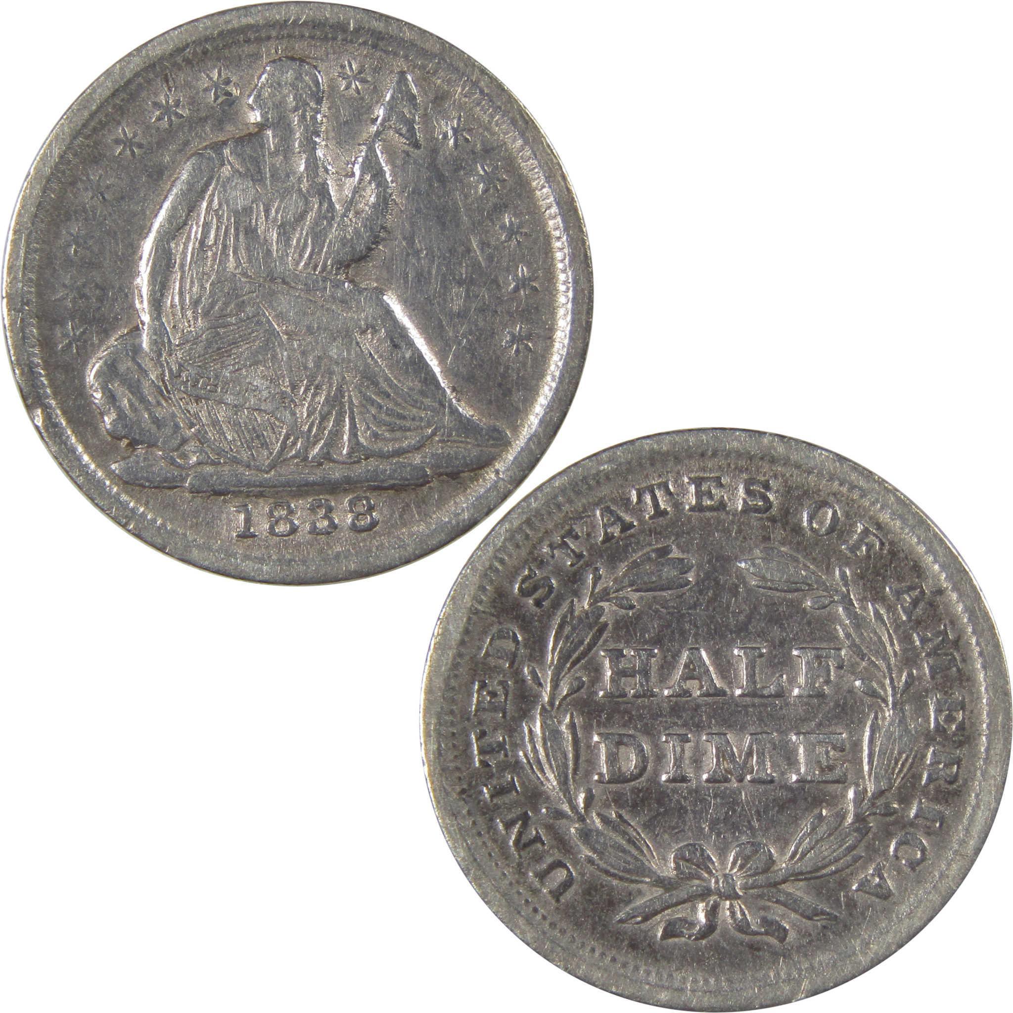 1838 No Drapery Small Stars Seated Liberty Half Dime VF SKU:I24218