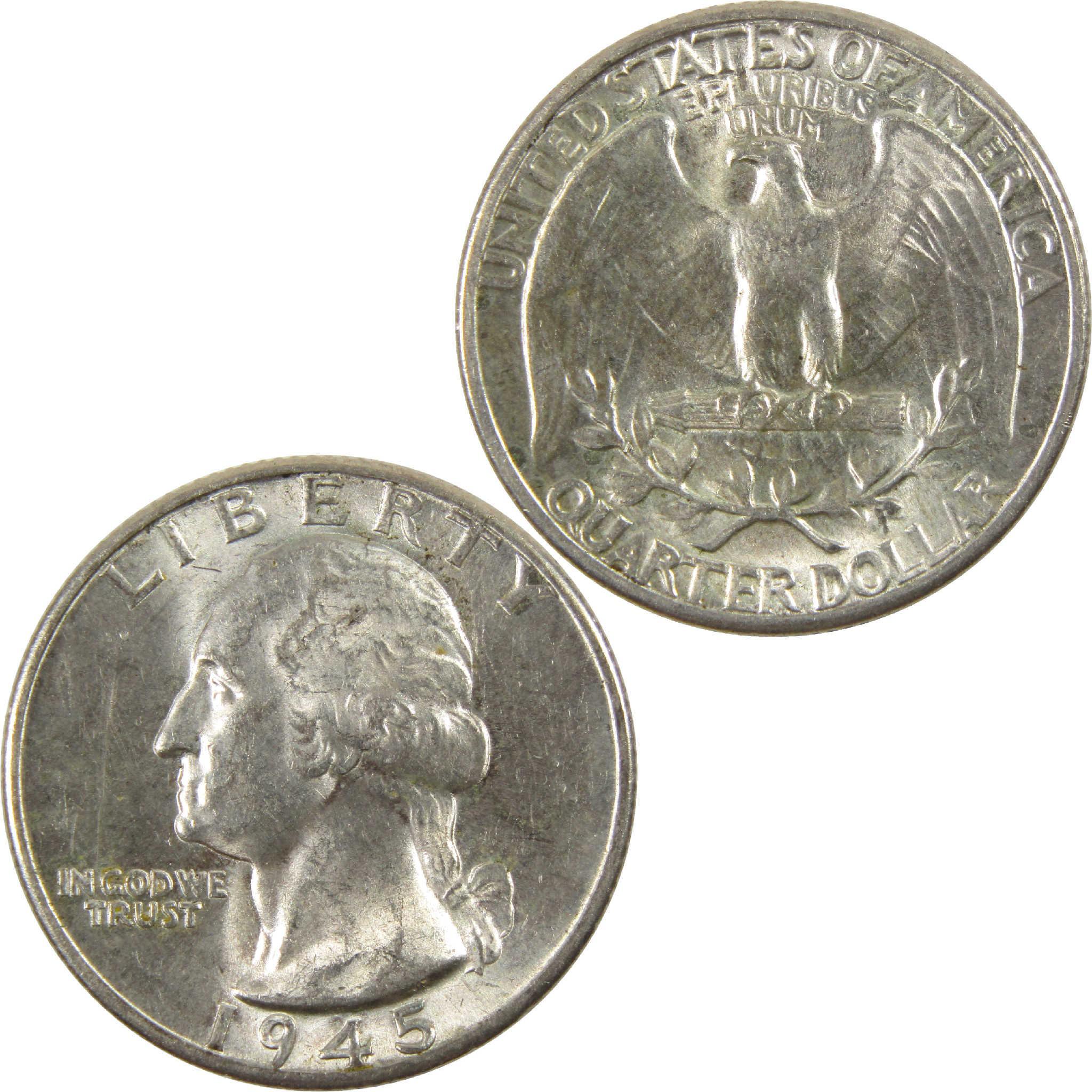 1945 Washington Quarter AU About Uncirculated Silver 25c Coin