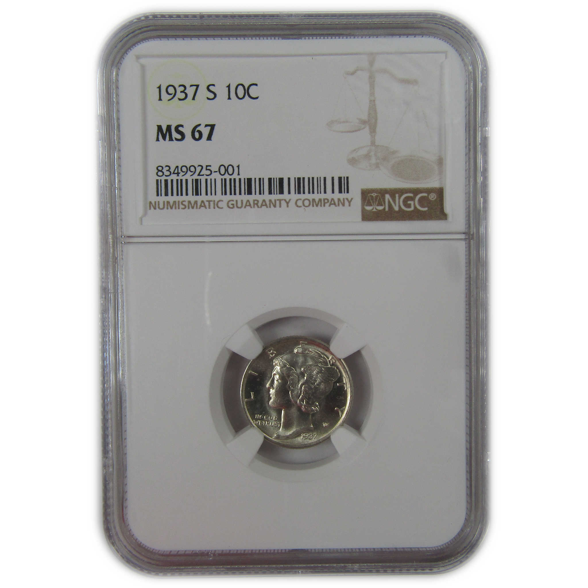1937 S Mercury Dime MS 67 NGC Silver Uncirculated 10c Coin SKU:I23194