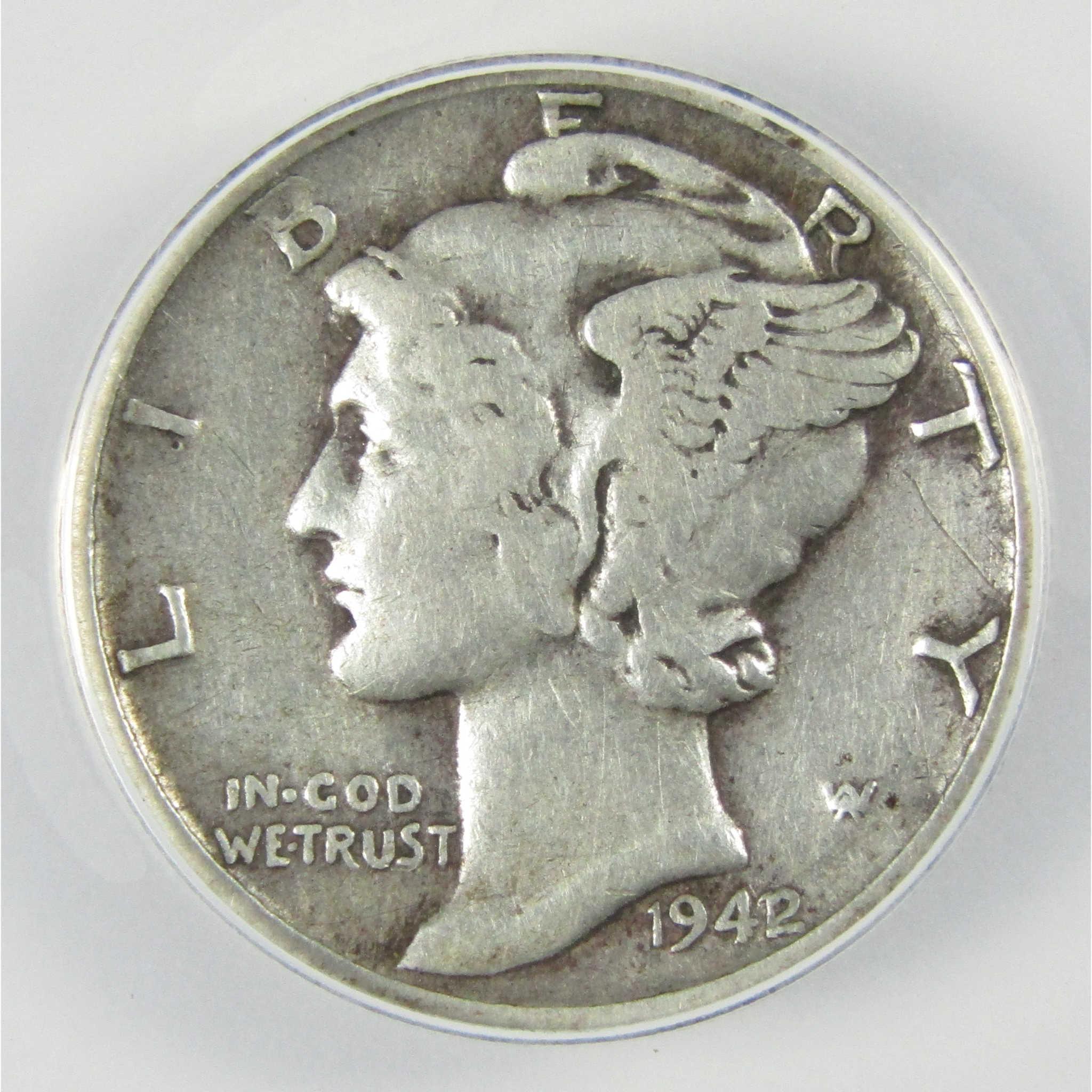 1942/1 Mercury Silver Dime VF 35 Details ANACS 10c Coin SKU:CP765
