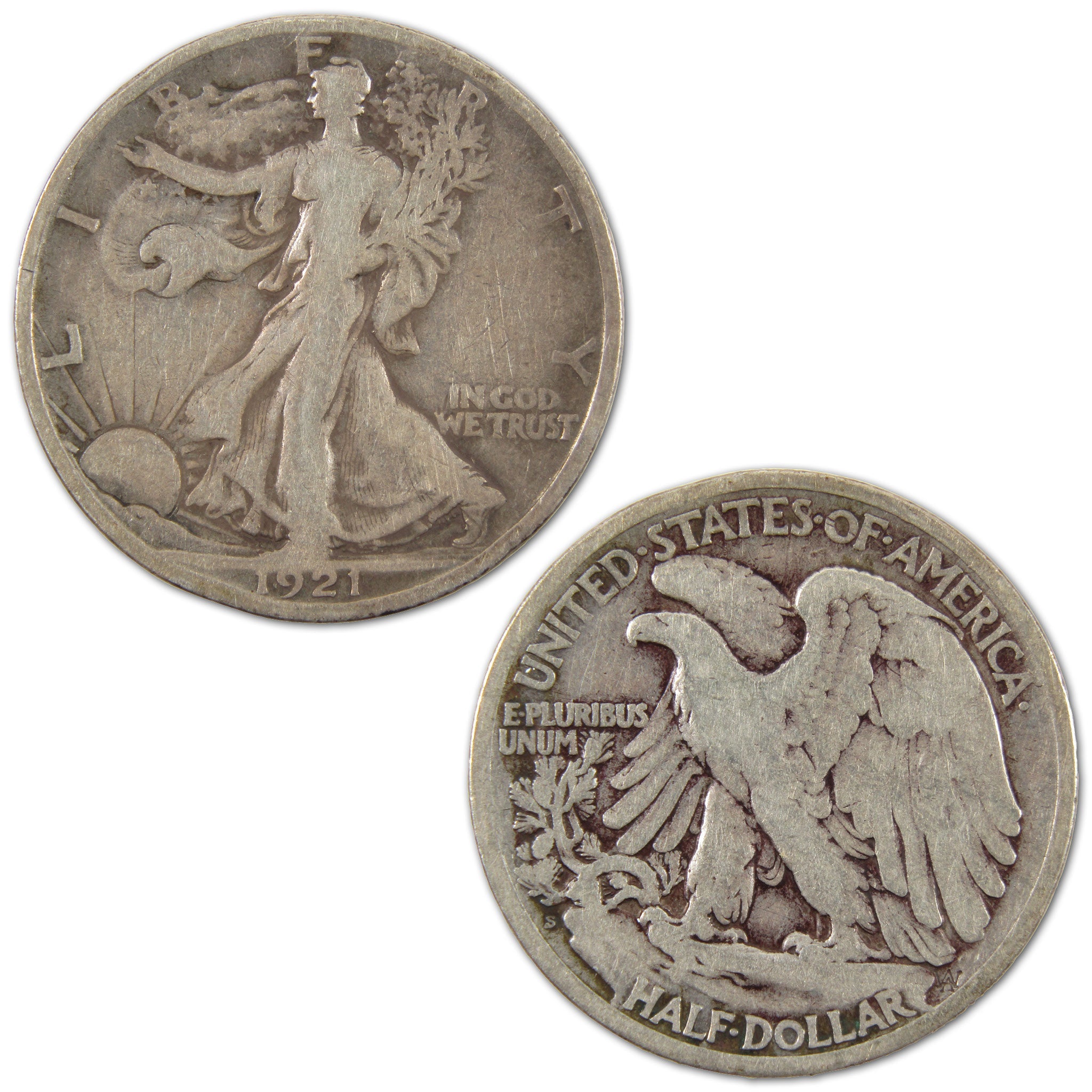1921 S Liberty Walking Half Dollar F Fine Silver 50c Coin SKU:I10600