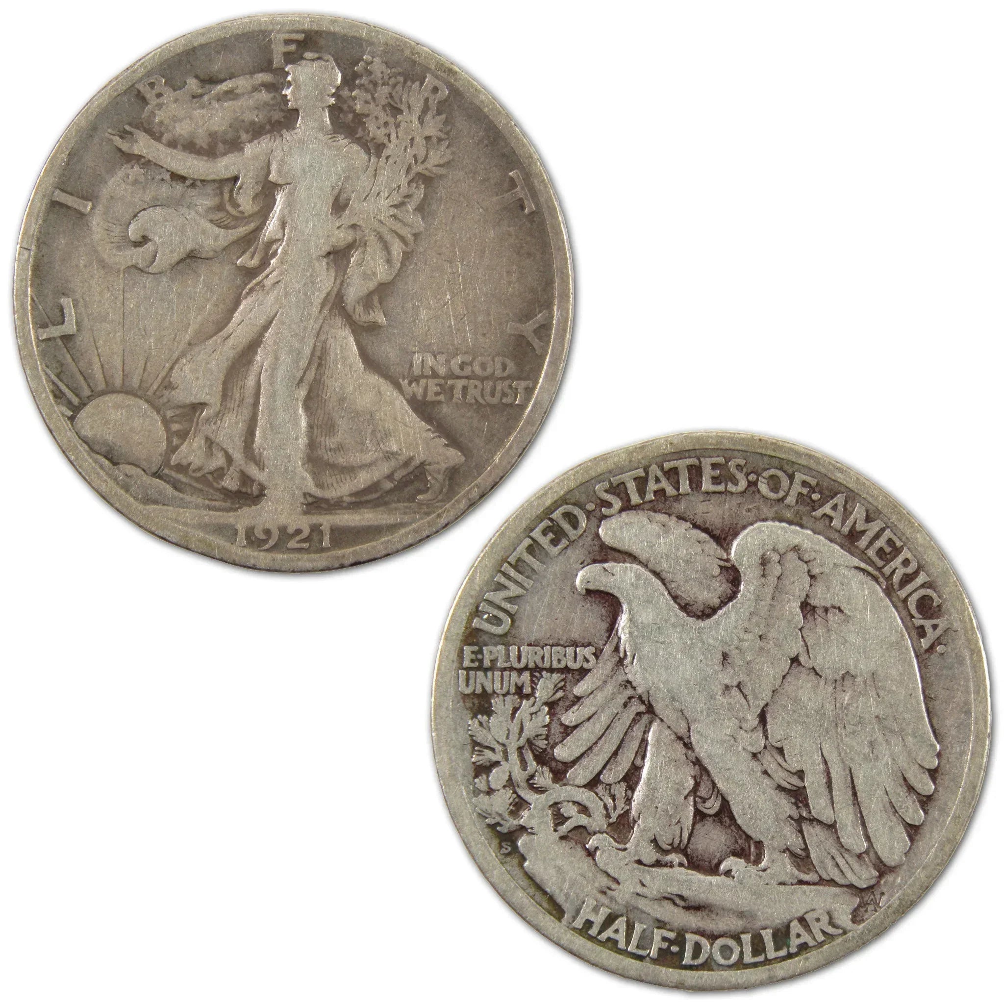 1921 S Liberty Walking Half Dollar F Fine Silver 50c Coin SKU:I10600