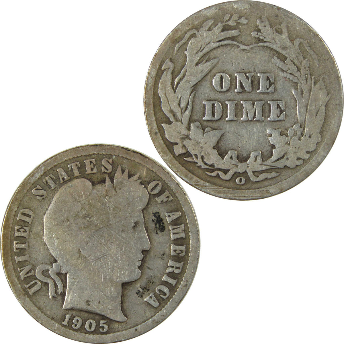 1905 O Micro O Barber Silver Dime G Good Details 10c Coin SKU:I26629