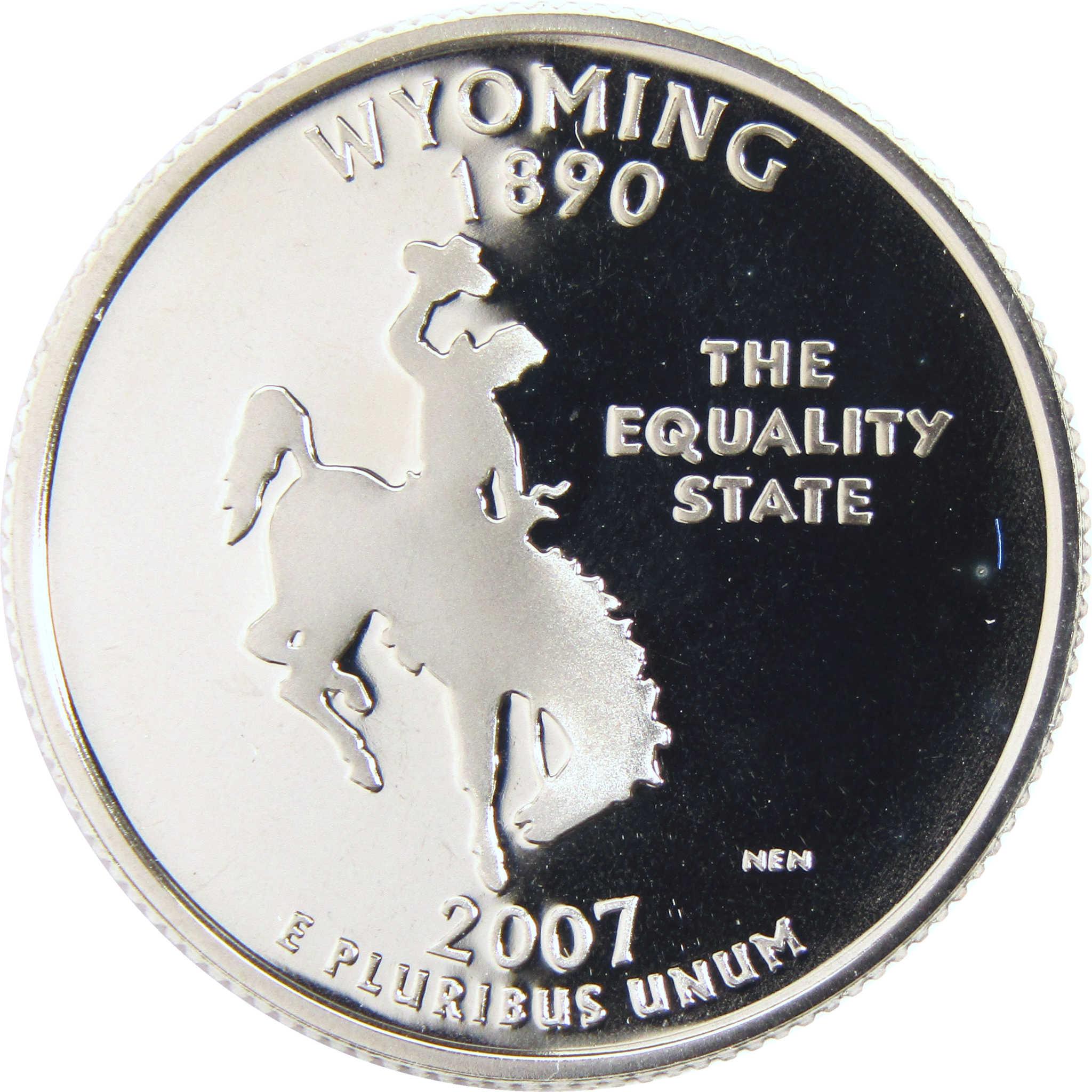 Wyoming 2007 state quarter coin featuring bucking horse and rider, collectible coin