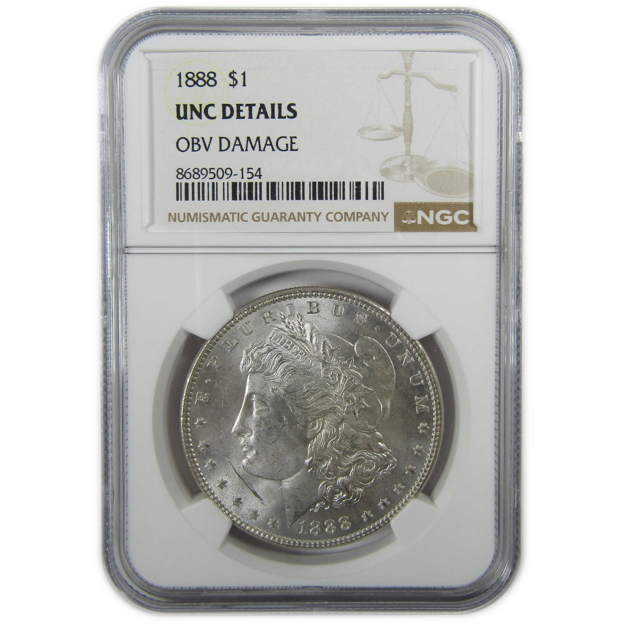 1888 Morgan Silver Dollar Uncirculated Details NGC $1 Coin SKU:CP414 - Morgan coin - Morgan silver dollar - Morgan silver dollar for sale - Profile Coins & Collectibles