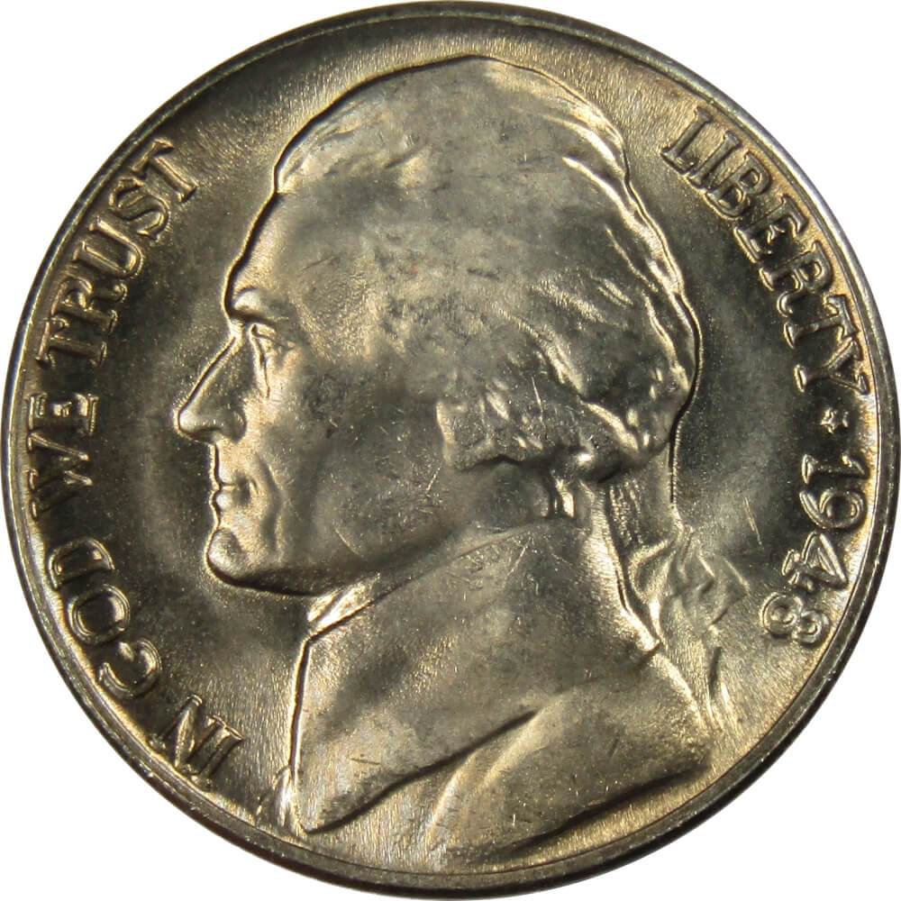 1948 D Jefferson Nickel Uncirculated Mint State 5c Coin Collectible