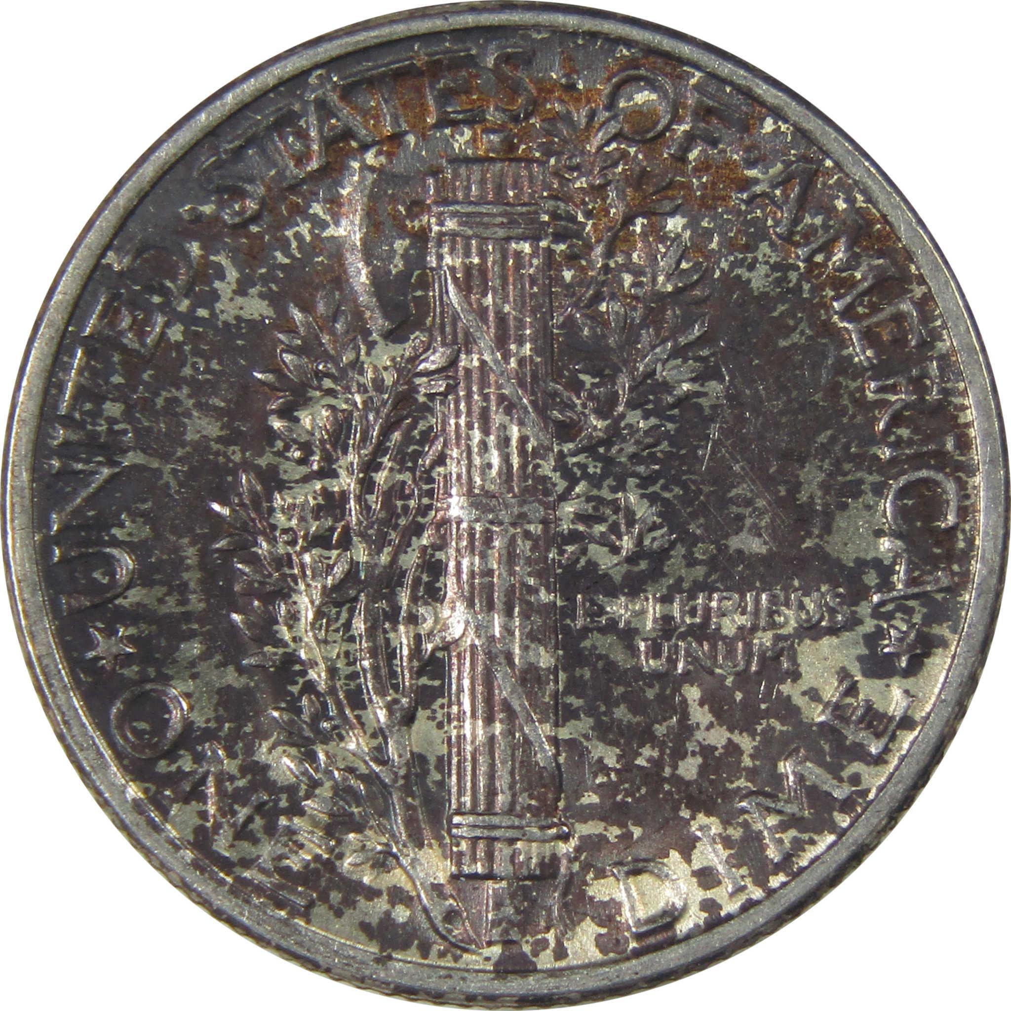 1944 Mercury Silver Dime Uncirculated Toned Reverse SKU:I24014
