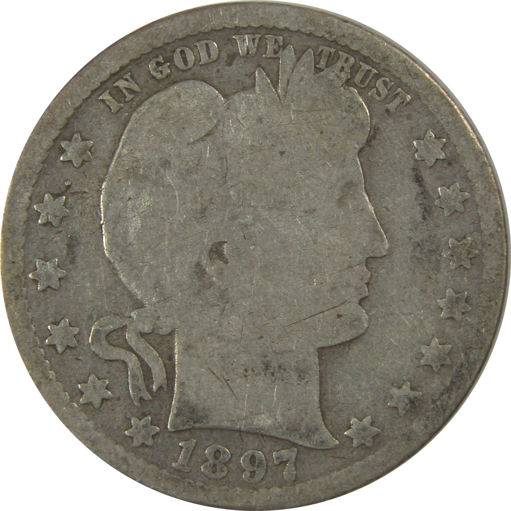 1897 O Barber Quarter G Good Silver 25c Coin SKU:I20956