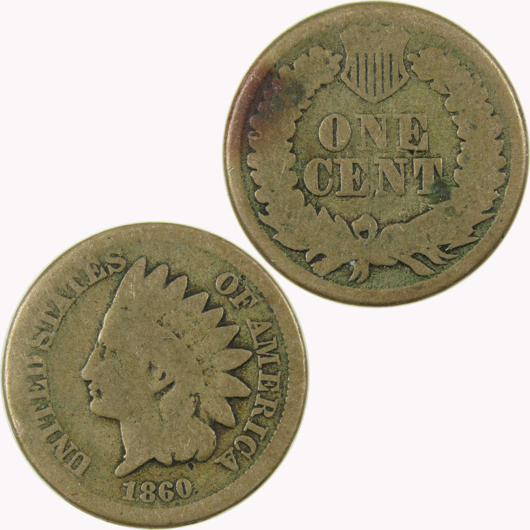 1860 Indian Head Cent AG About Good Penny 1c Coin SKU:CP1063