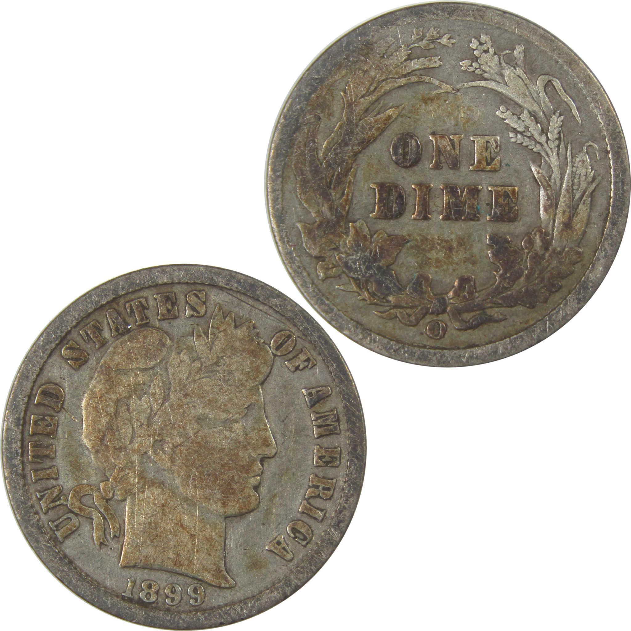 1899 O/O Barber Silver Dime VG Very Good 10c Coin SKU:I24207