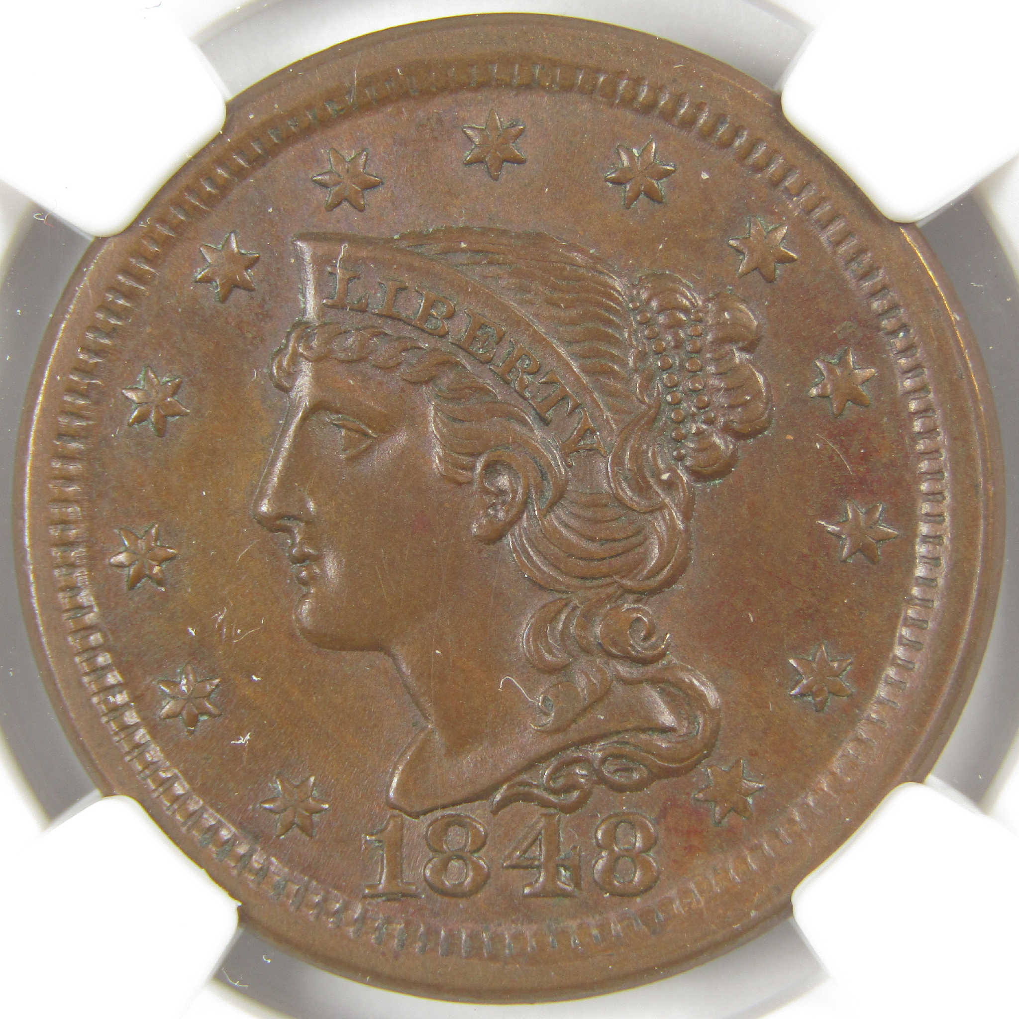 1848 Braided Hair Large Cent MS 63 BN NGC Uncirculated SKU:I9197