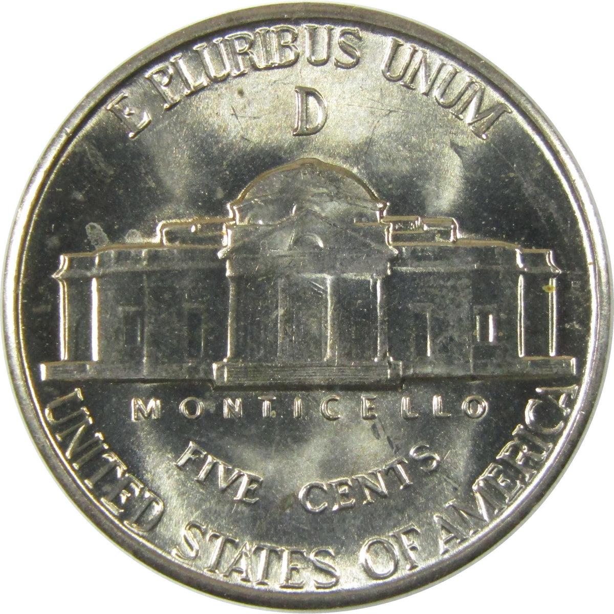1943 D Jefferson Wartime Silver Nickel Uncirculated Mint State 5c Coin