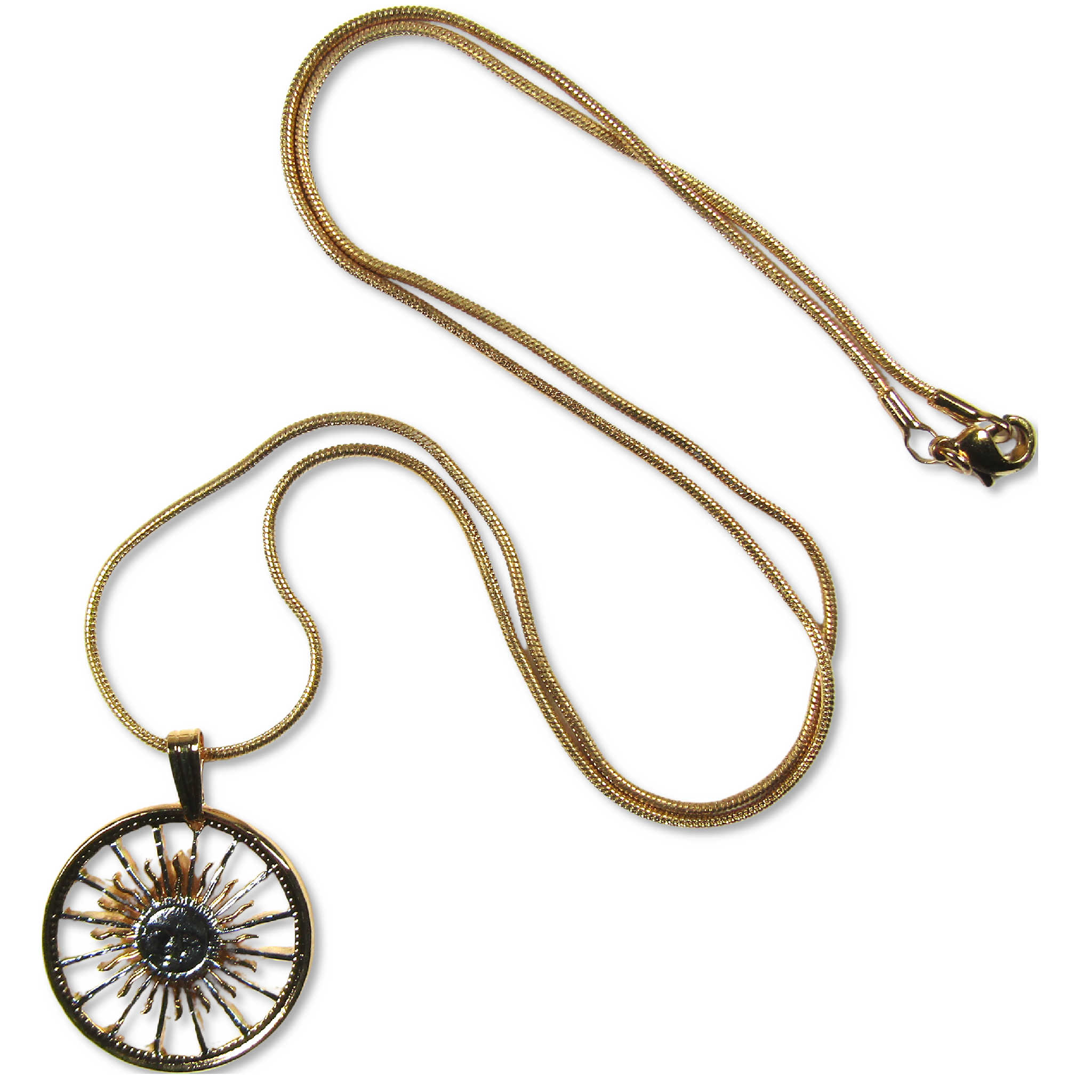 Radiant Sun Face Pendant with Gold-Plated Chain