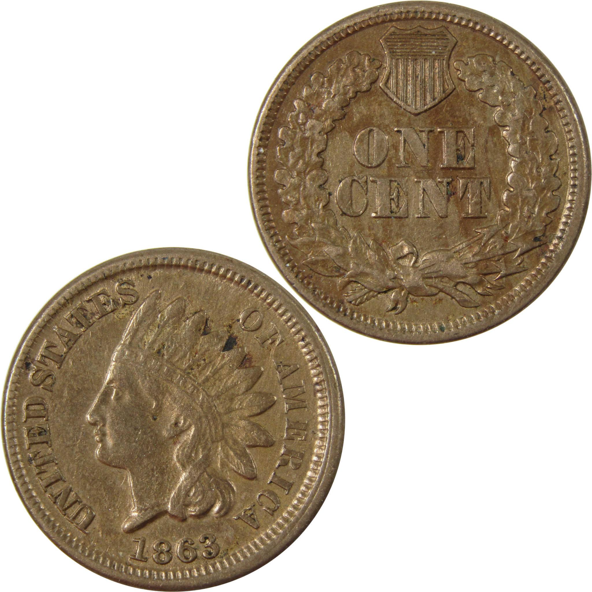 1863 Indian Head Cent XF EF Extremely Fine Penny 1c Coin SKU:CP1254