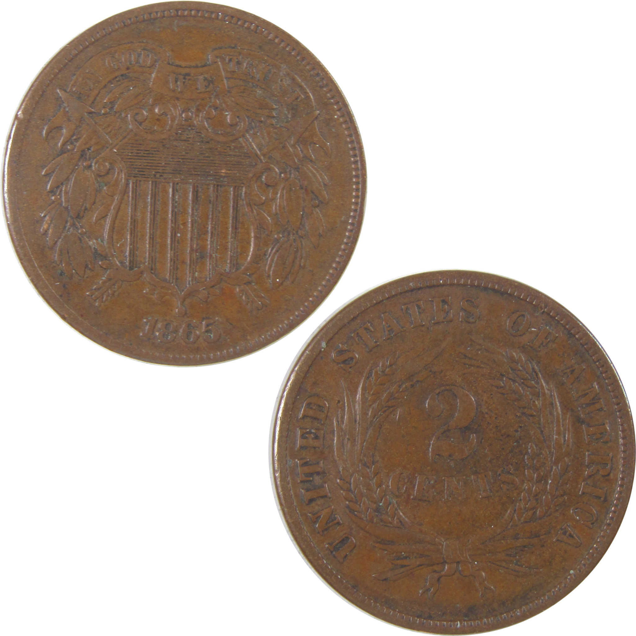 1865 Two Cent Piece VF Very Fine 2c Coin SKU:I18716