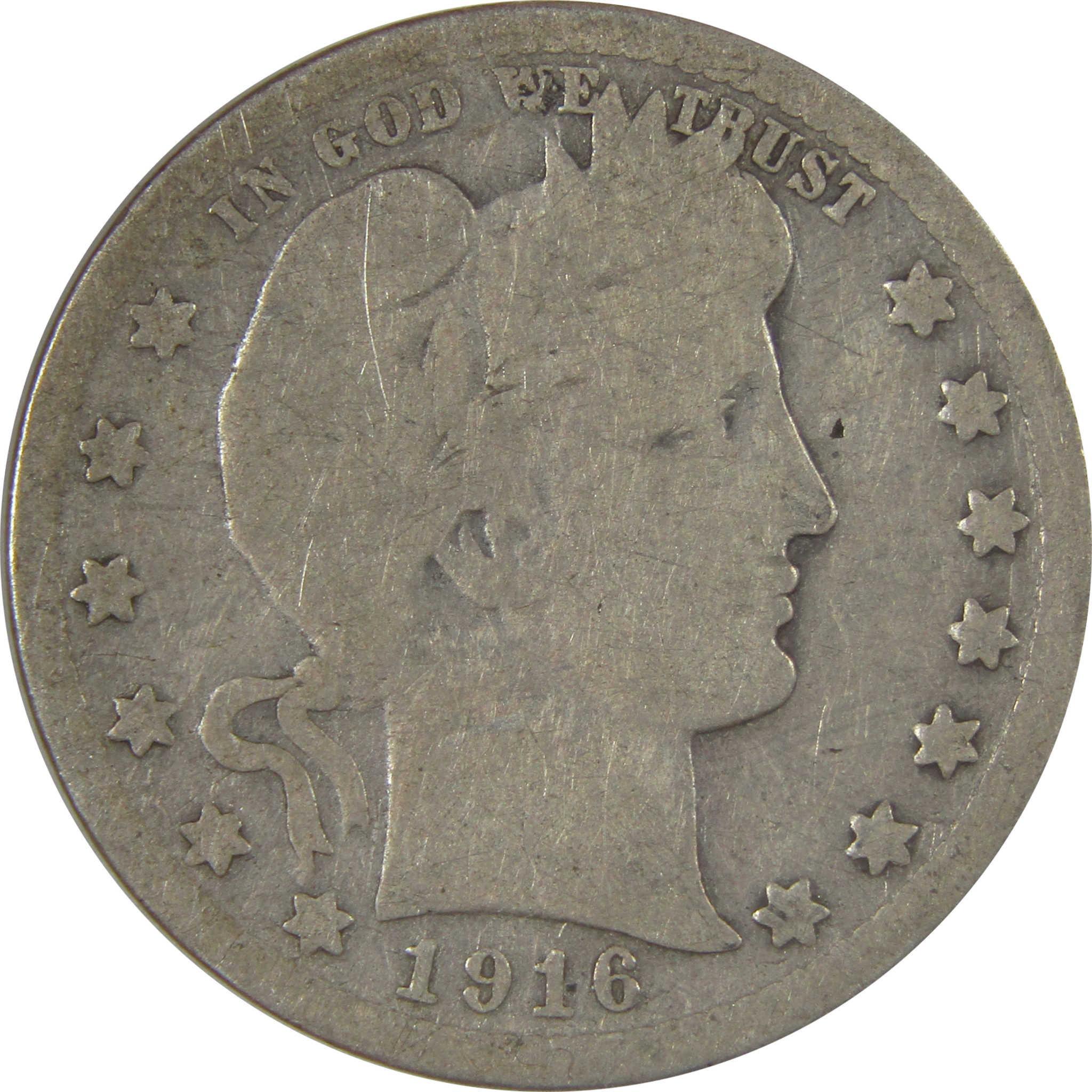 1916 D Barber Silver Quarter G Good 25c Coin SKU:I25155