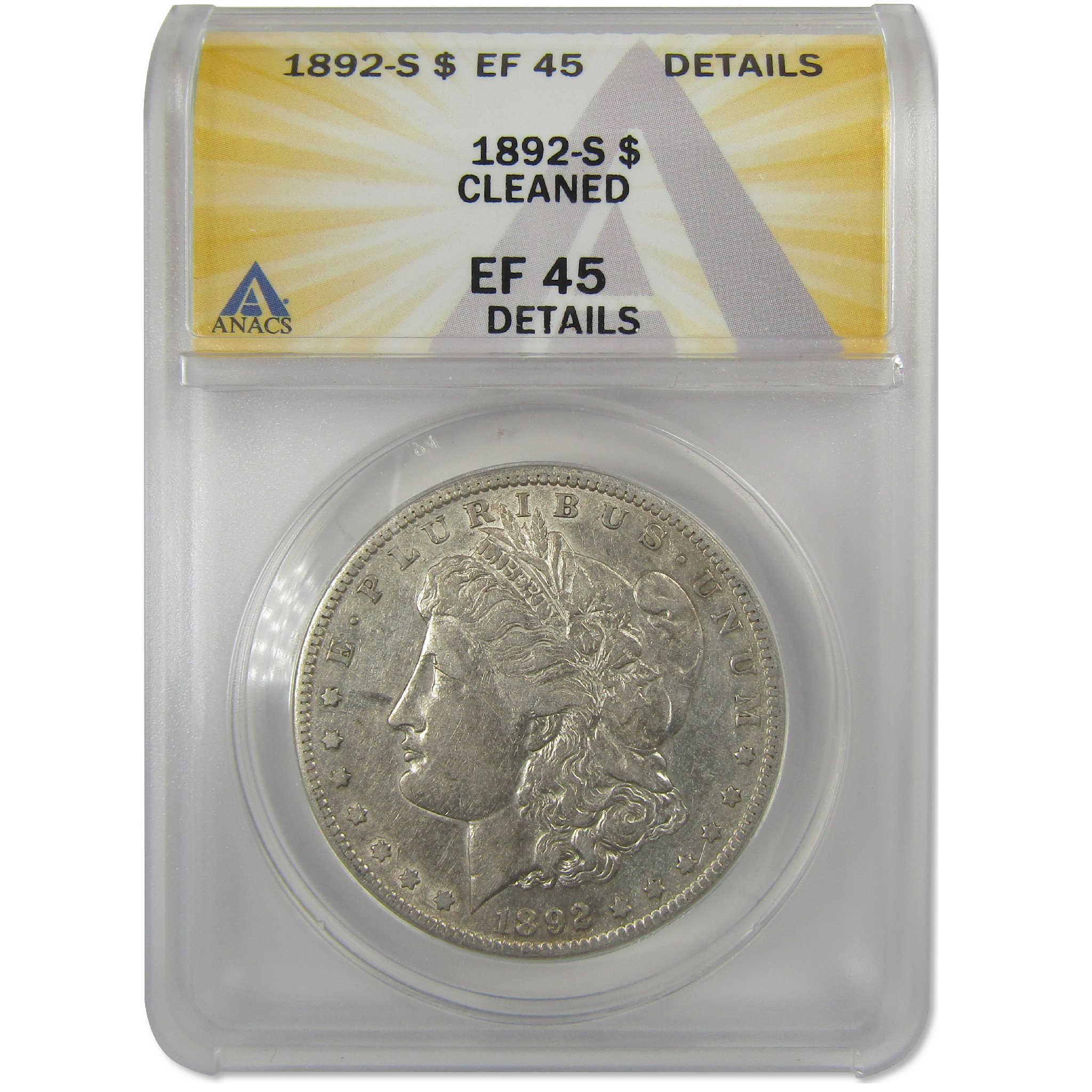 1892 S Morgan Dollar EF 45 Details ANACS Silver $1 Coin SKU:I20391 - Morgan coin - Morgan silver dollar - Morgan silver dollar for sale - Profile Coins & Collectibles