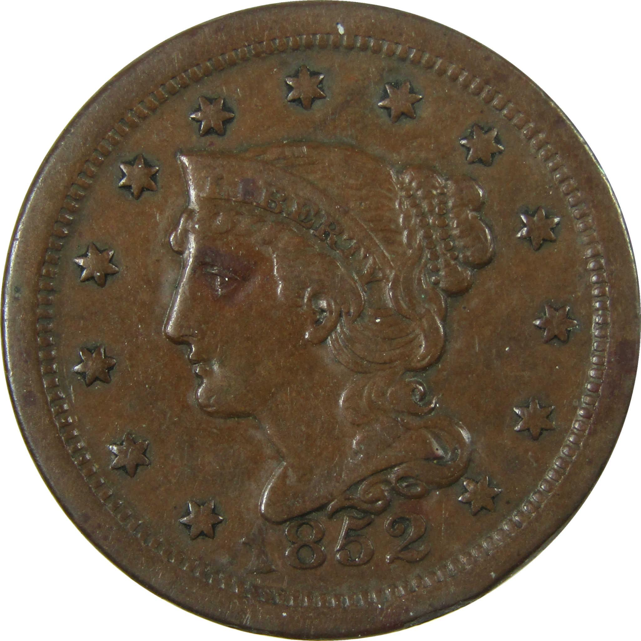 1852 Braided Hair Copper Large Cent XF EF Extremely Fine SKU:I27863
