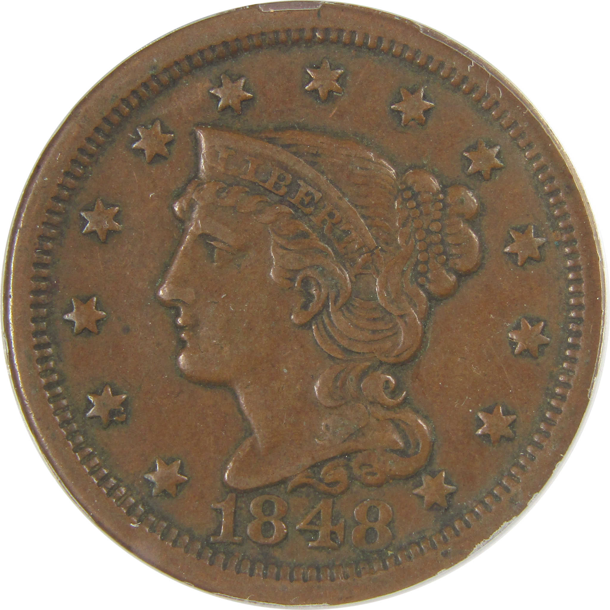 1848 Braided Hair Large Cent EF 40 ANACS Copper Penny SKU:I20793