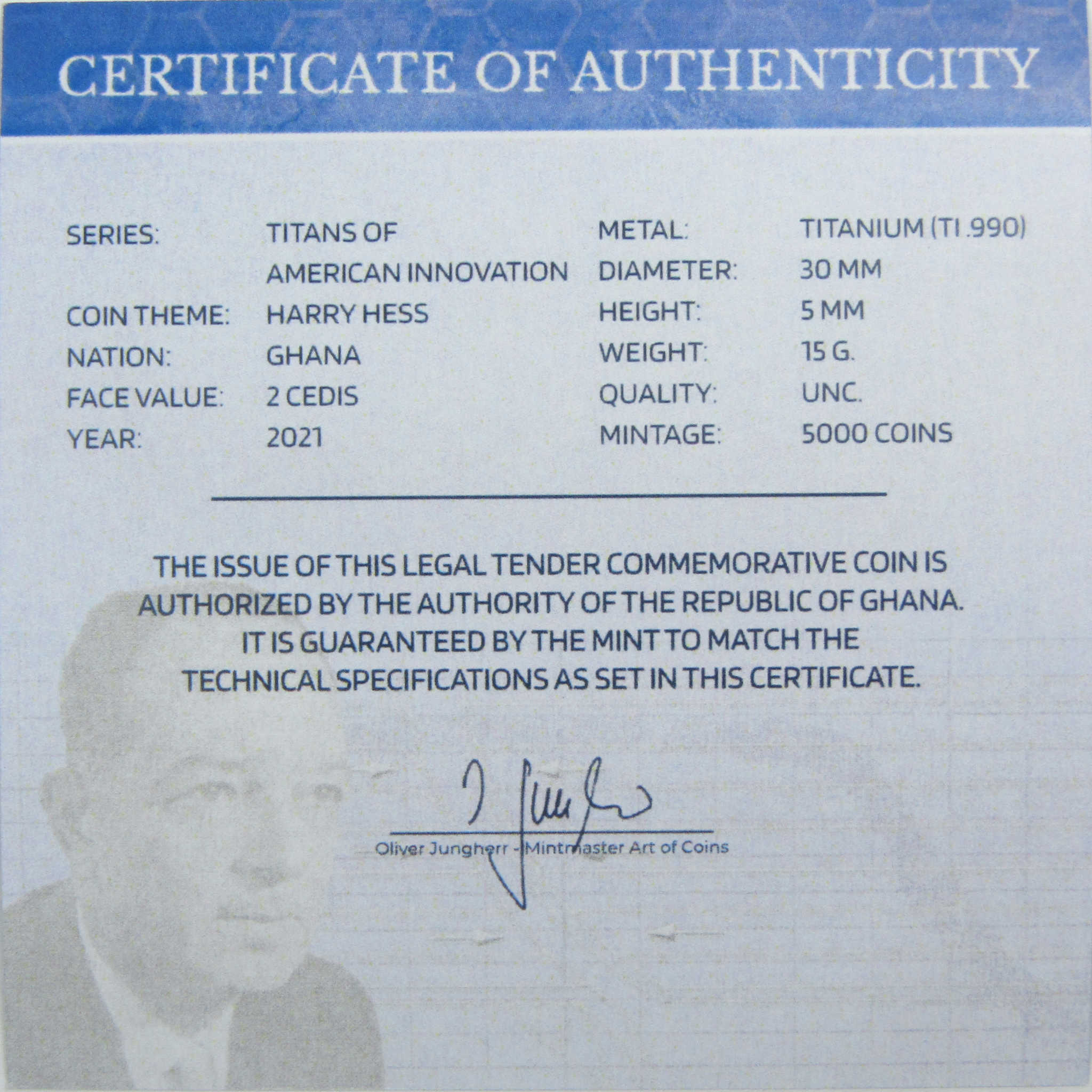 Titans of American Innovation Harry Hess Titanium 2 Cedis 2021 Ghana