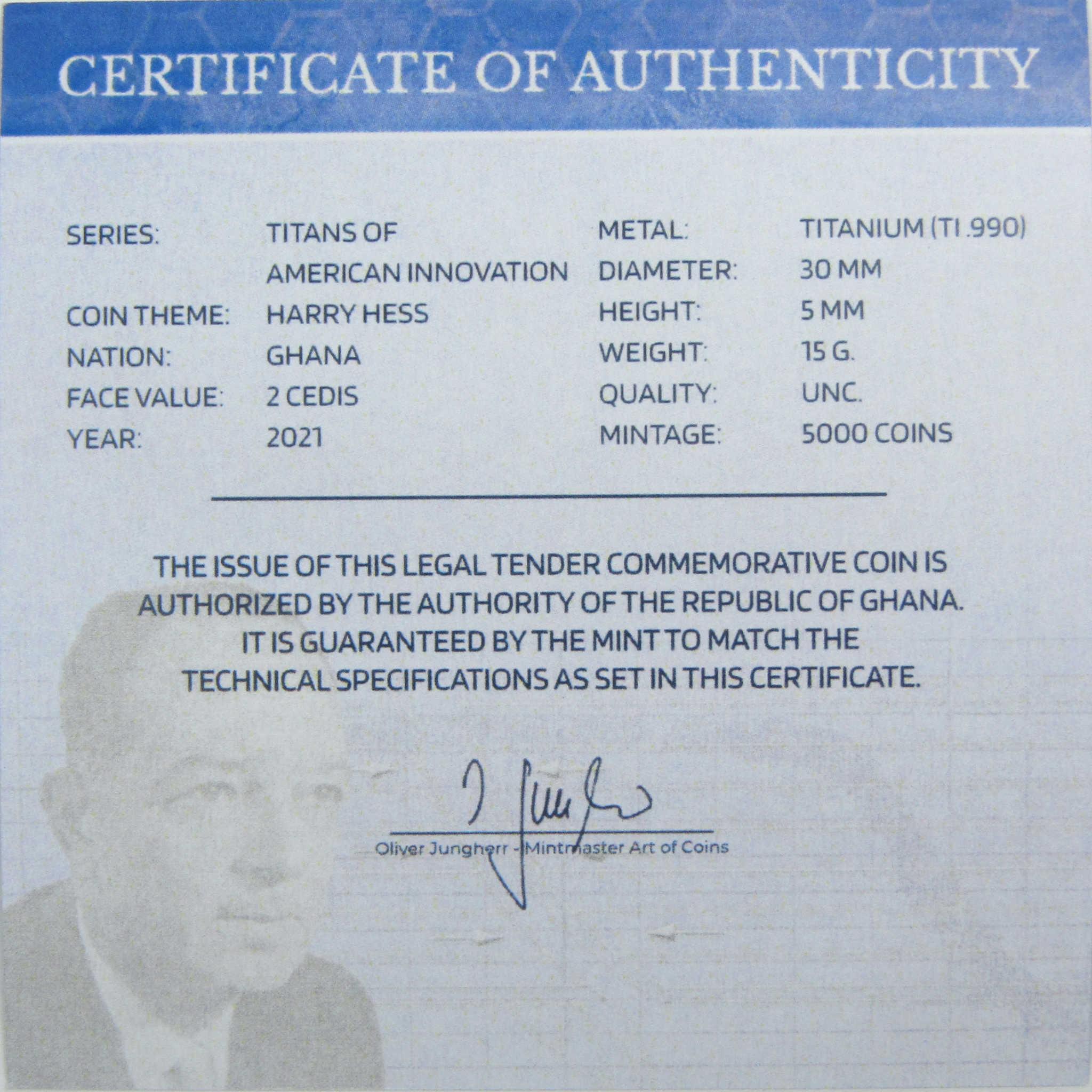Titans of American Innovation Harry Hess Titanium 2 Cedis 2021 Ghana