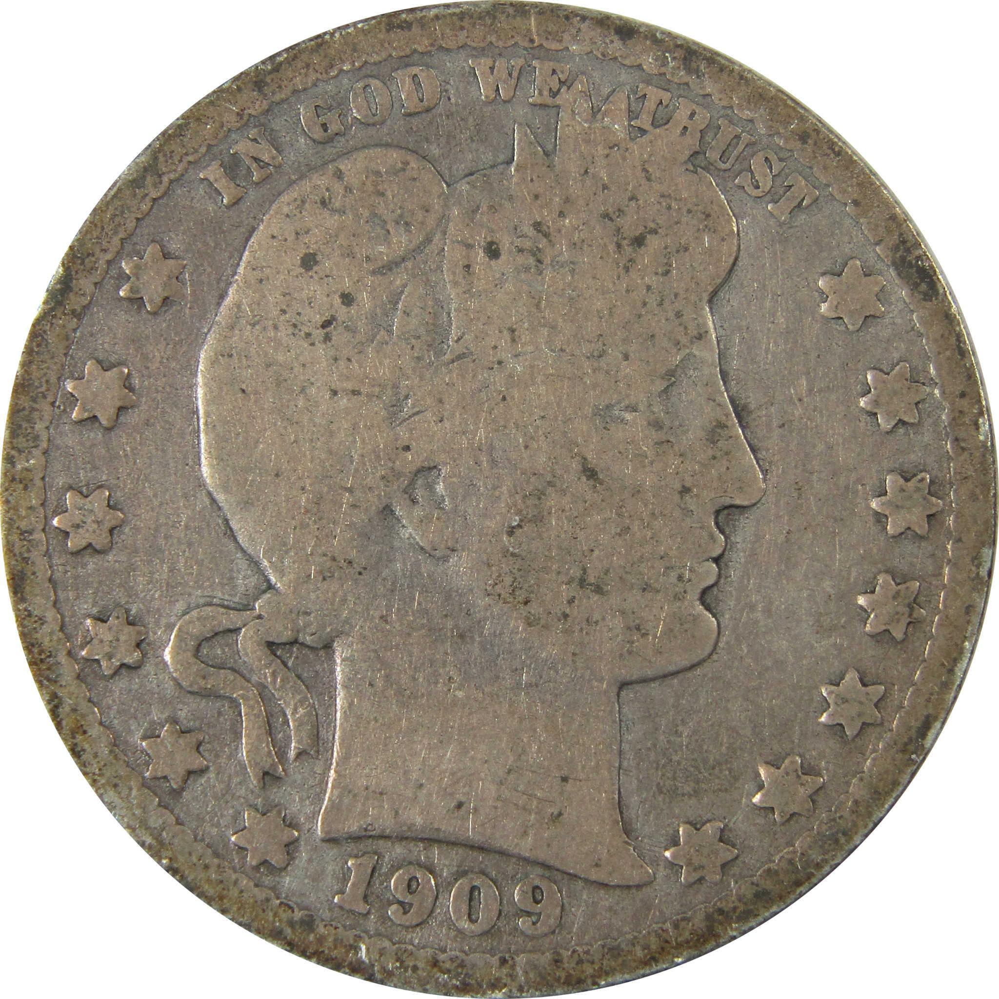 1909 O Barber Silver Quarter G Good Details 25c Coin SKU:CP886