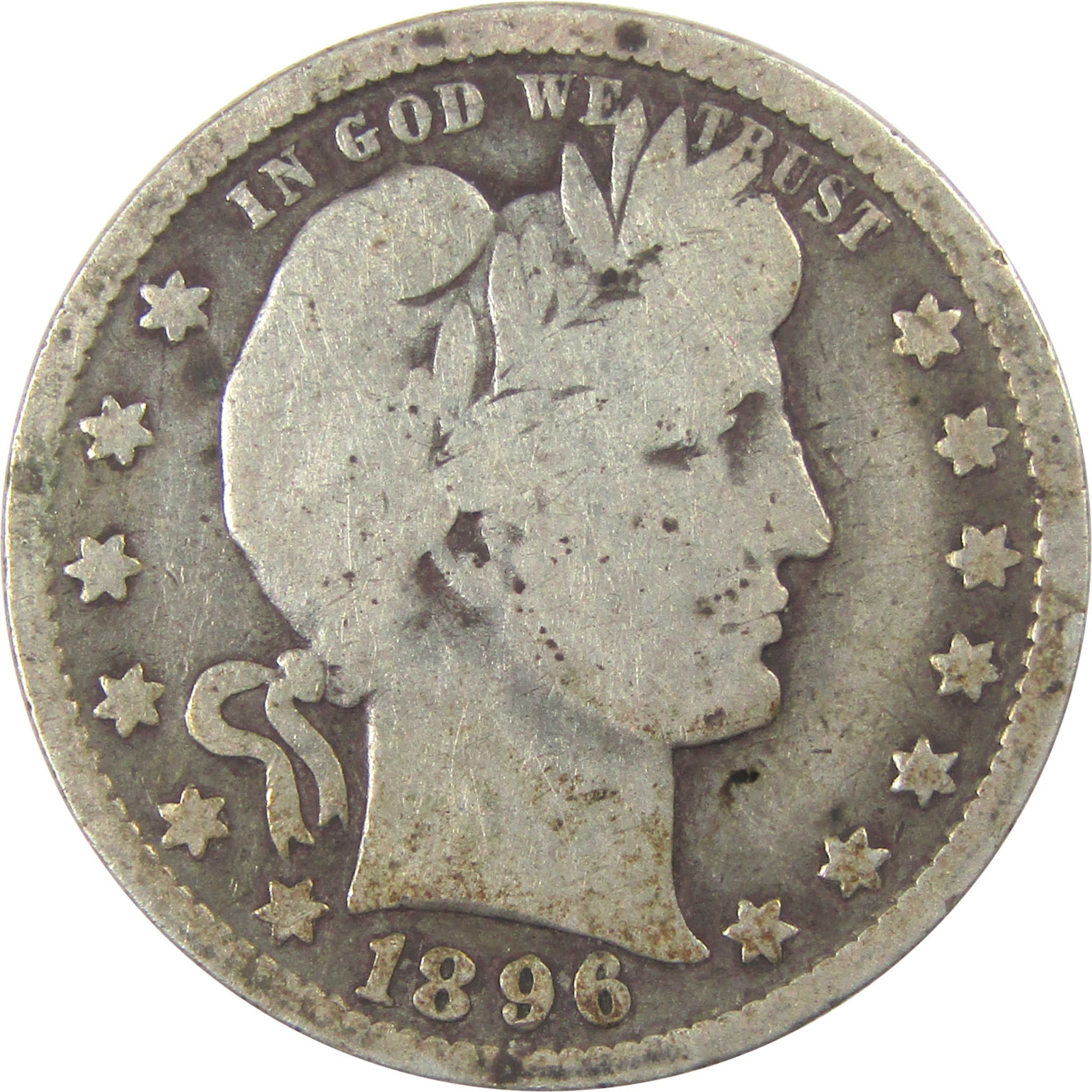 1896 O Barber Quarter G Good Details Silver 25c Coin SKU:I21854