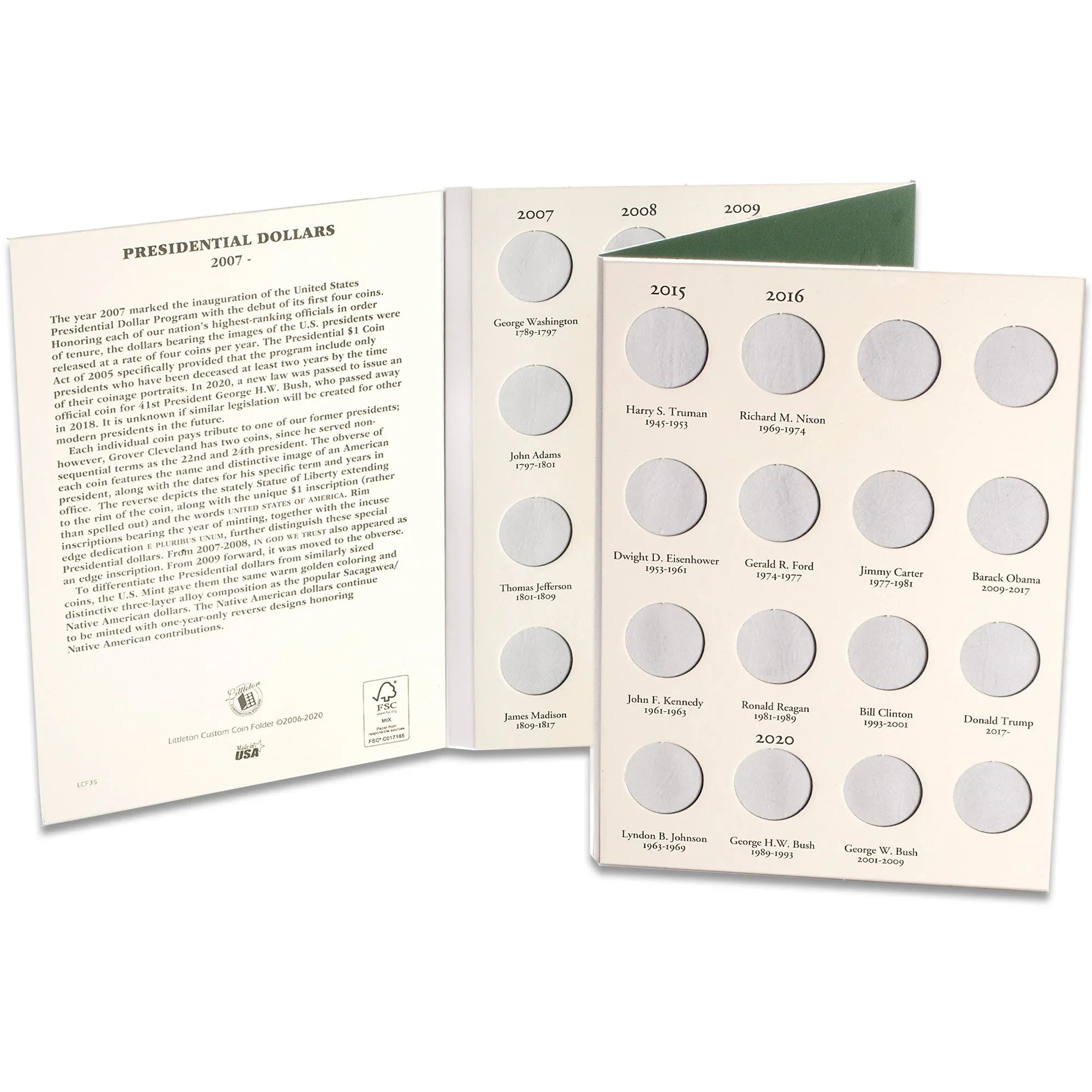 2007-2016 U.S. Presidential Dollar Custom Folder Littleton Coin