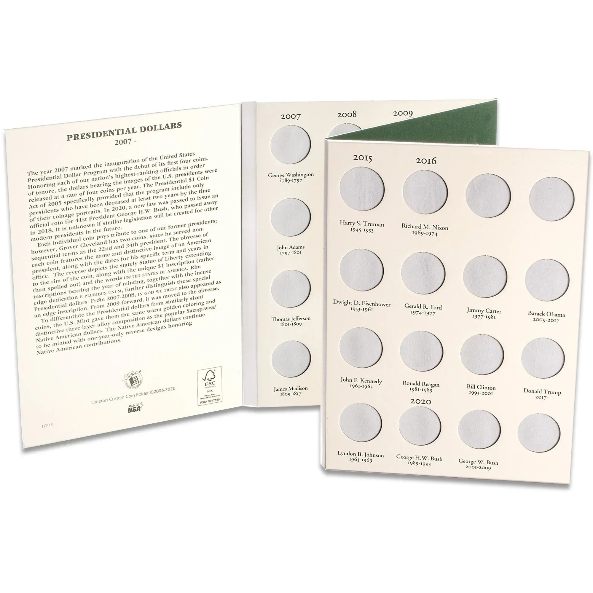 2007-2016 U.S. Presidential Dollar Custom Folder Littleton Coin