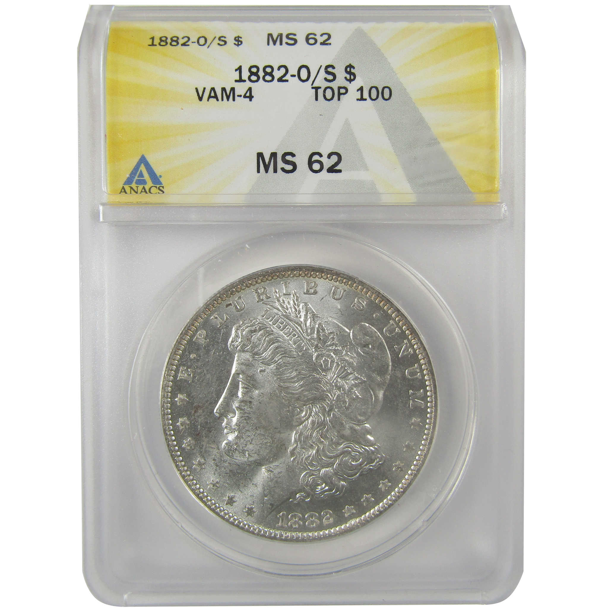 1882 O/S VAM-4 Recessed Top 100 Morgan Dollar MS 62 ANACS SKU:I21950 - Morgan coin - Morgan silver dollar - Morgan silver dollar for sale - Profile Coins & Collectibles